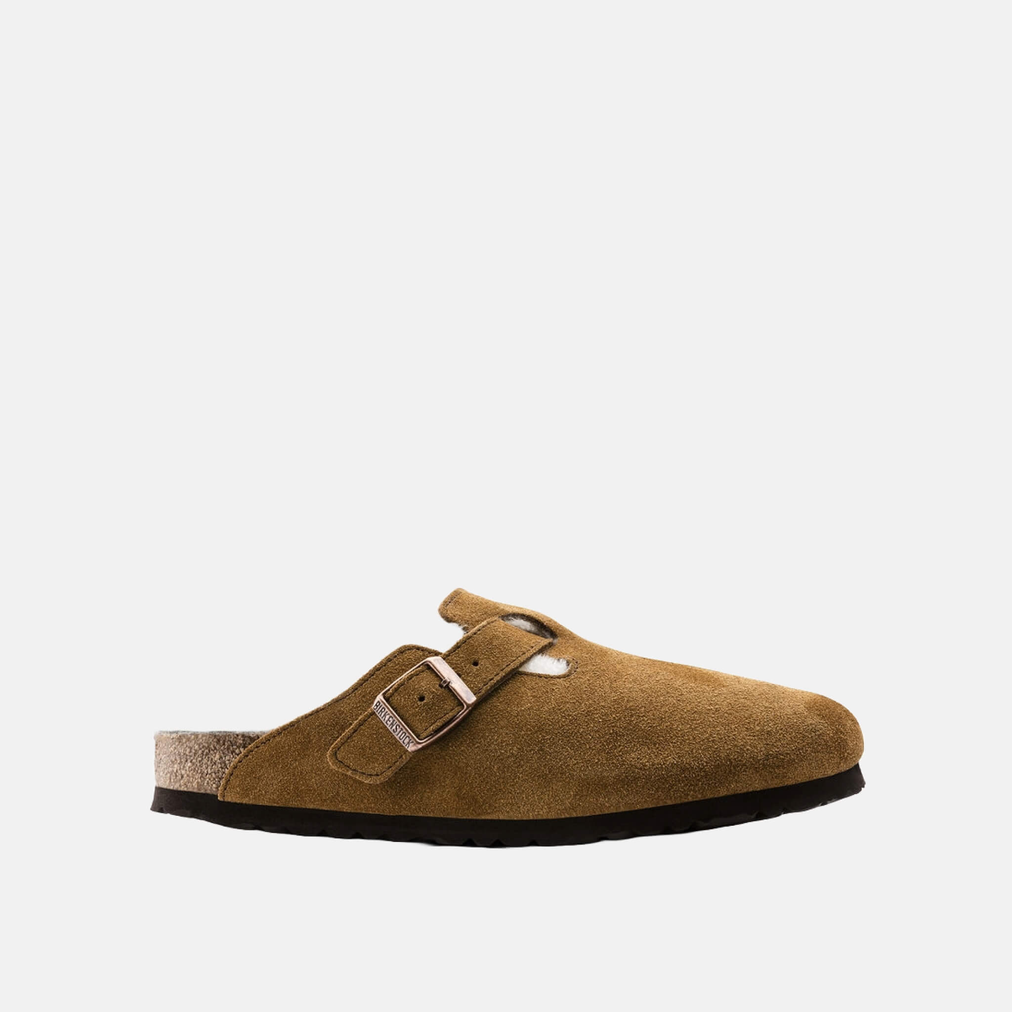 Brązowe klapki Birkenstock Boston Shearling Suede Leather