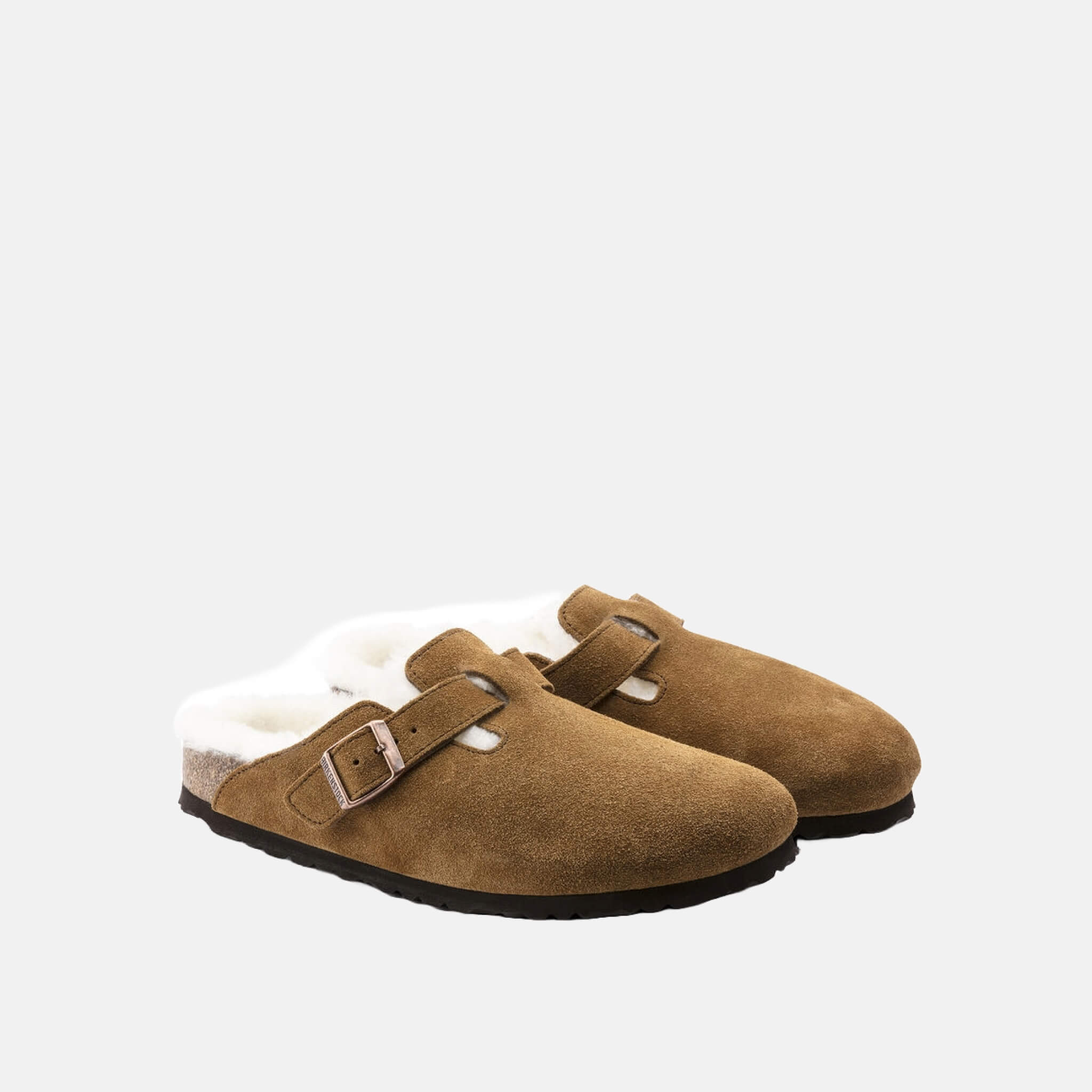 Brązowe klapki Birkenstock Boston Shearling Suede Leather