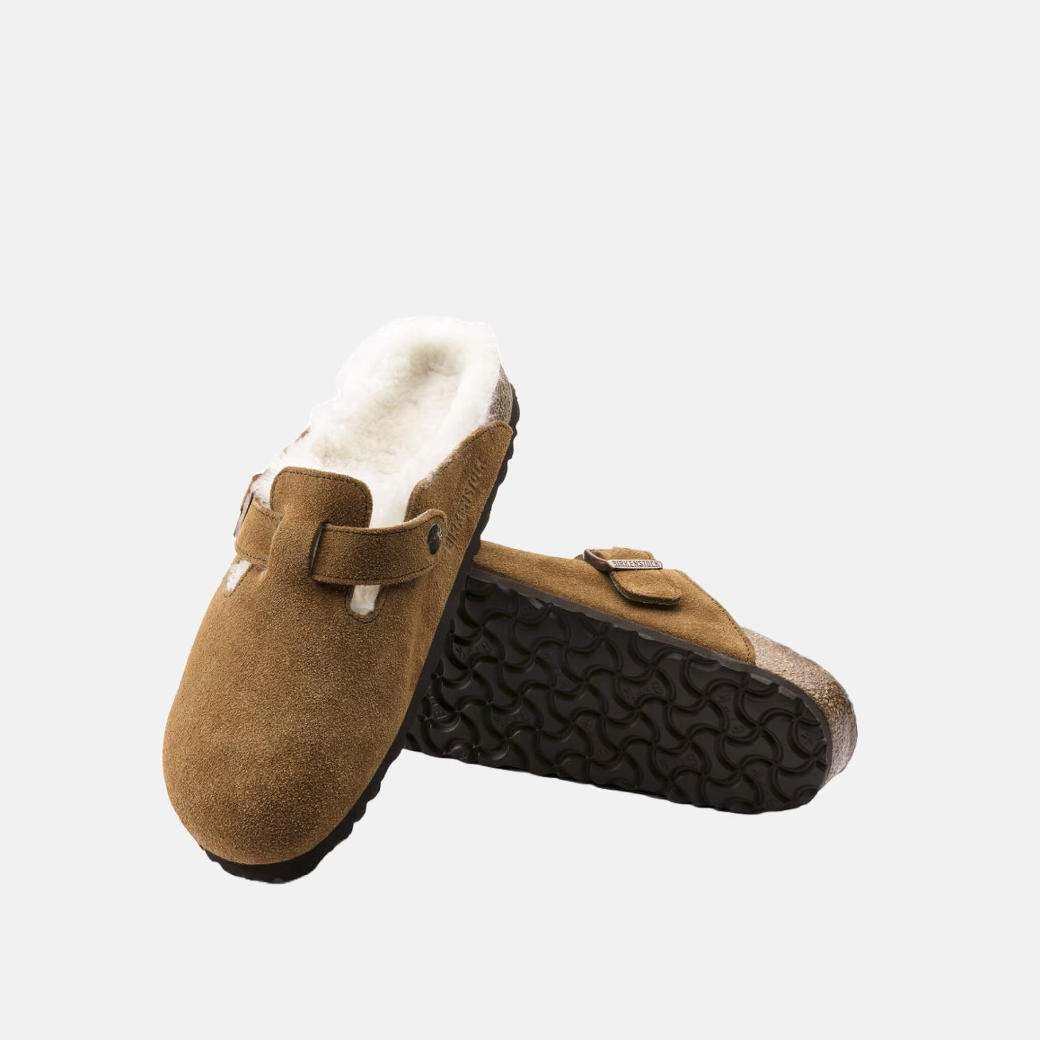 Brązowe klapki Birkenstock Boston Shearling Suede Leather