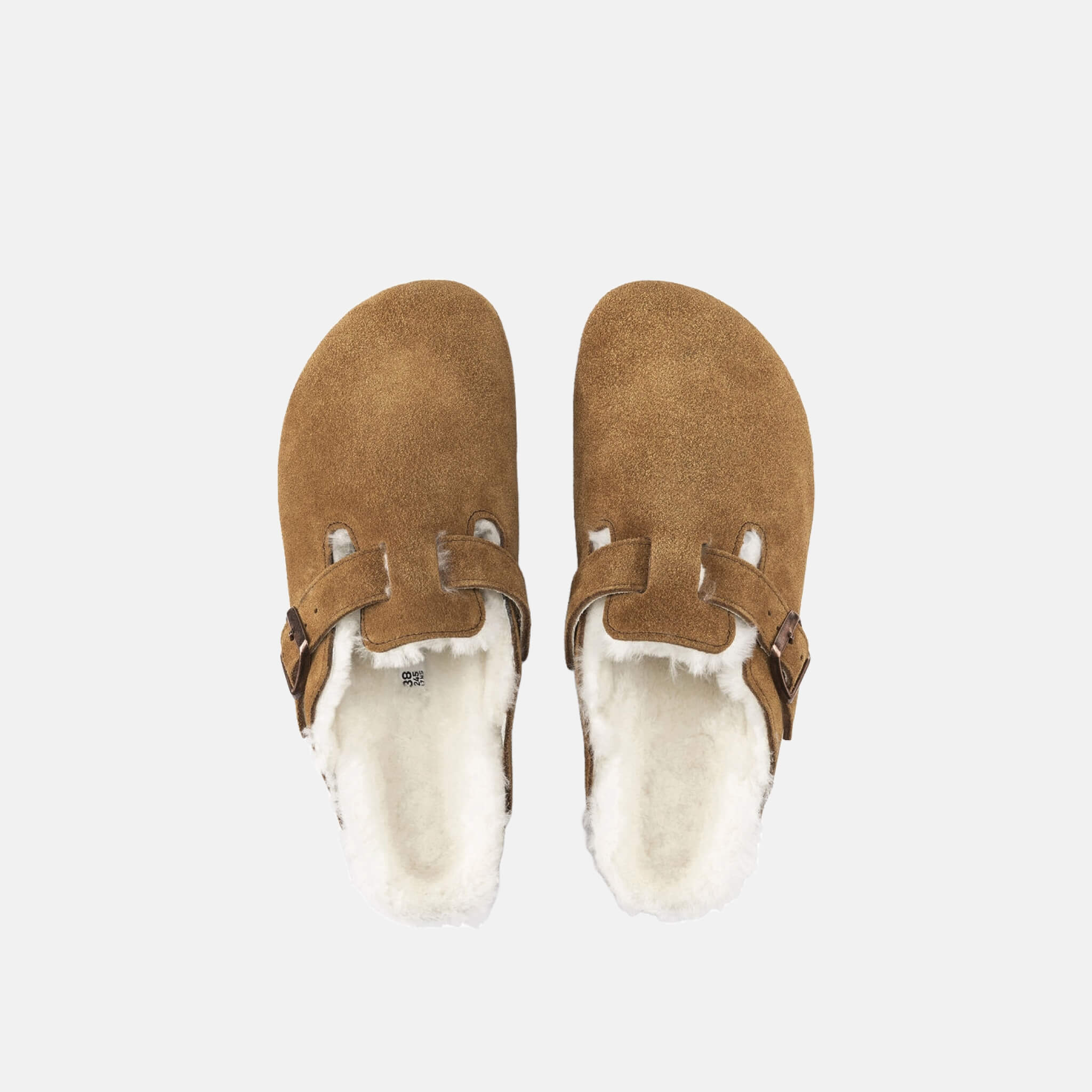 Brązowe klapki Birkenstock Boston Shearling Suede Leather