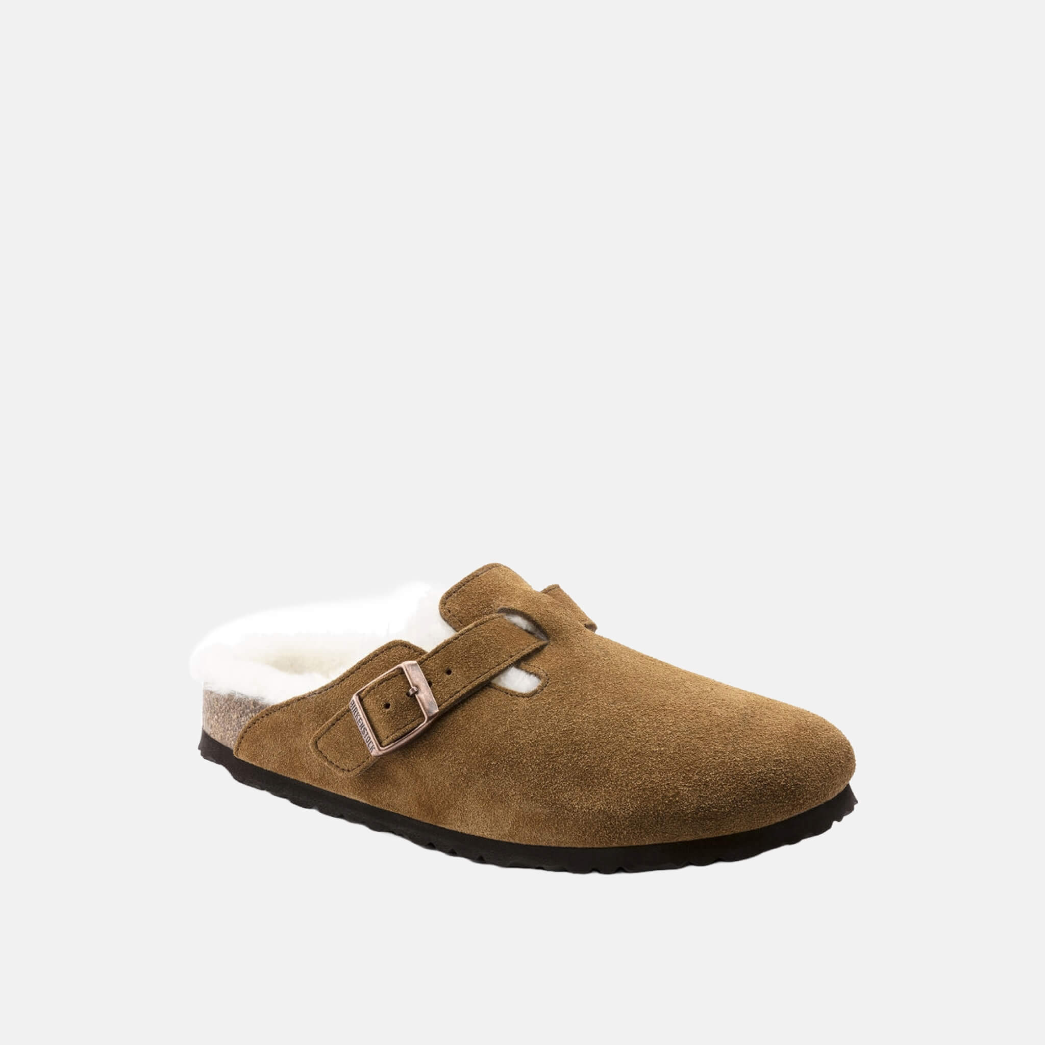 Brązowe klapki Birkenstock Boston Shearling Suede Leather