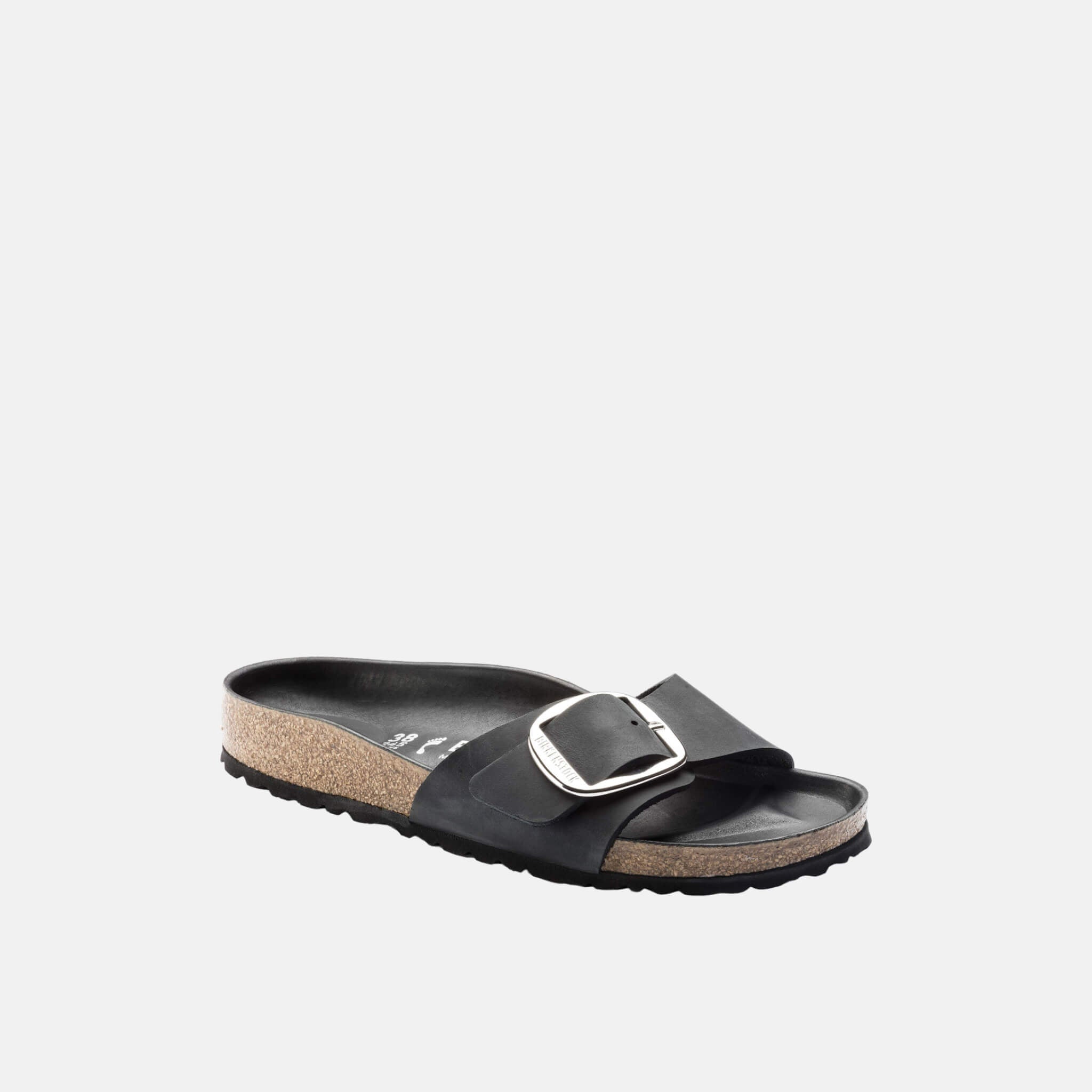 Black Birkenstock Madrid Big Buckle Oiled Leather Slides