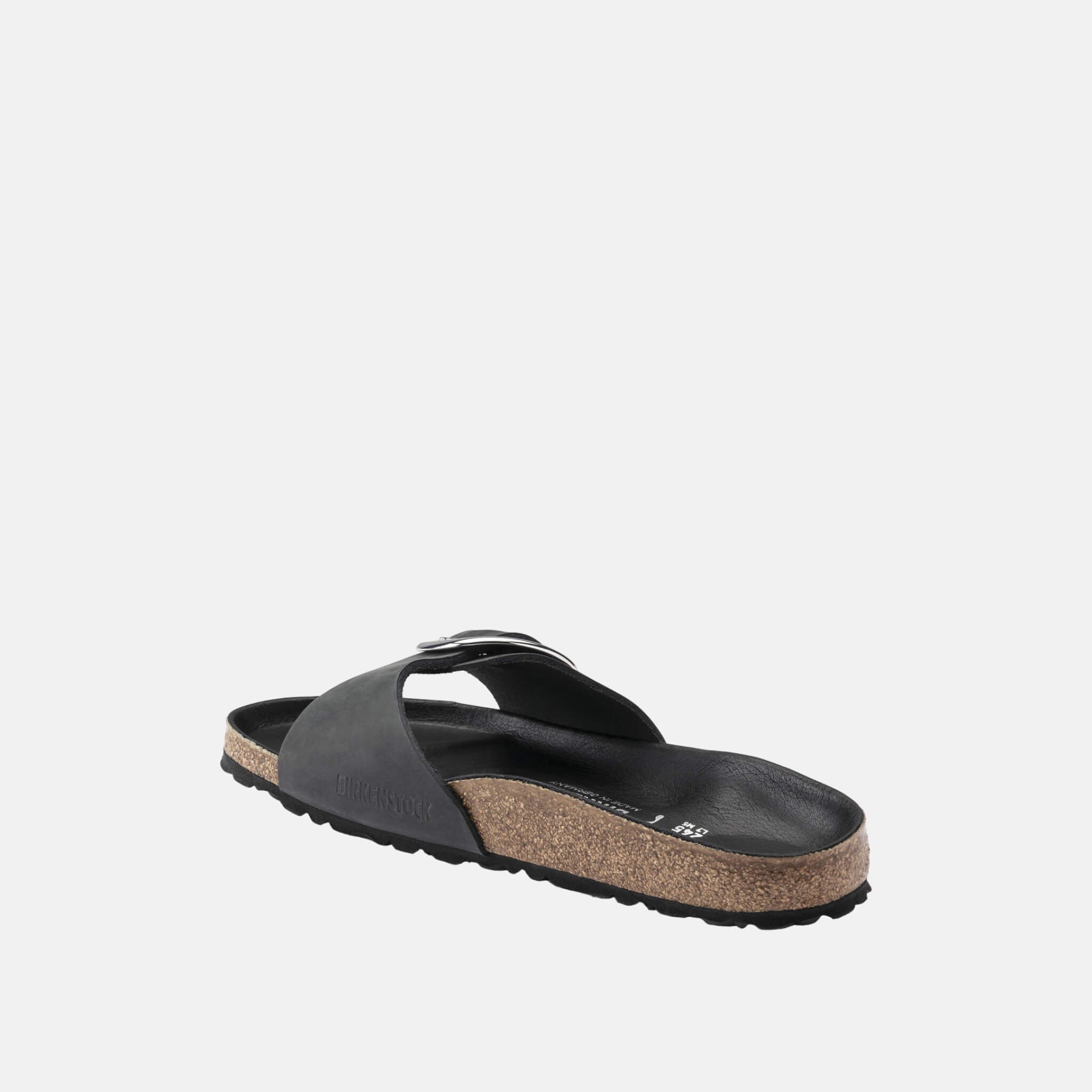 Black Birkenstock Madrid Big Buckle Oiled Leather Slides