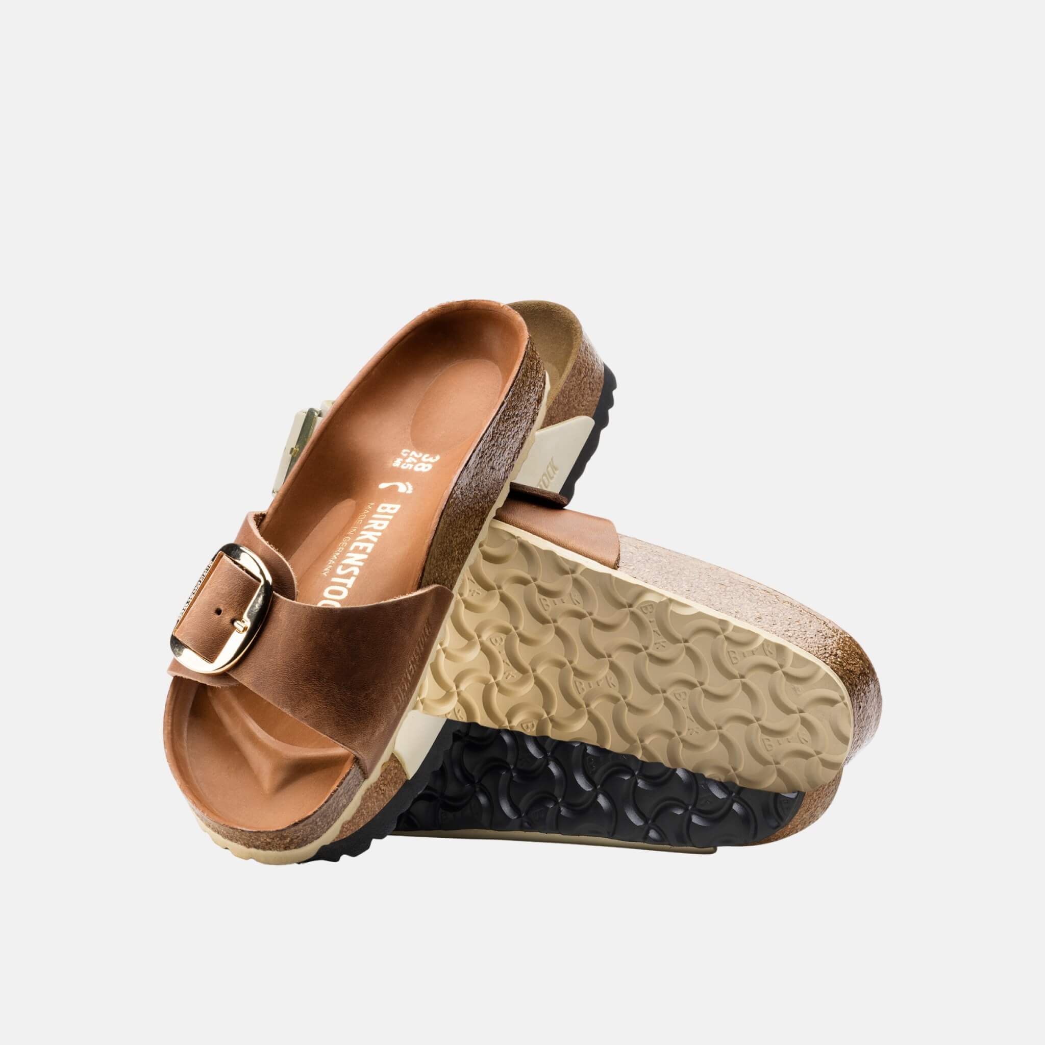 Brown Birkenstock Madrid Big Buckle Oiled Leather Slides