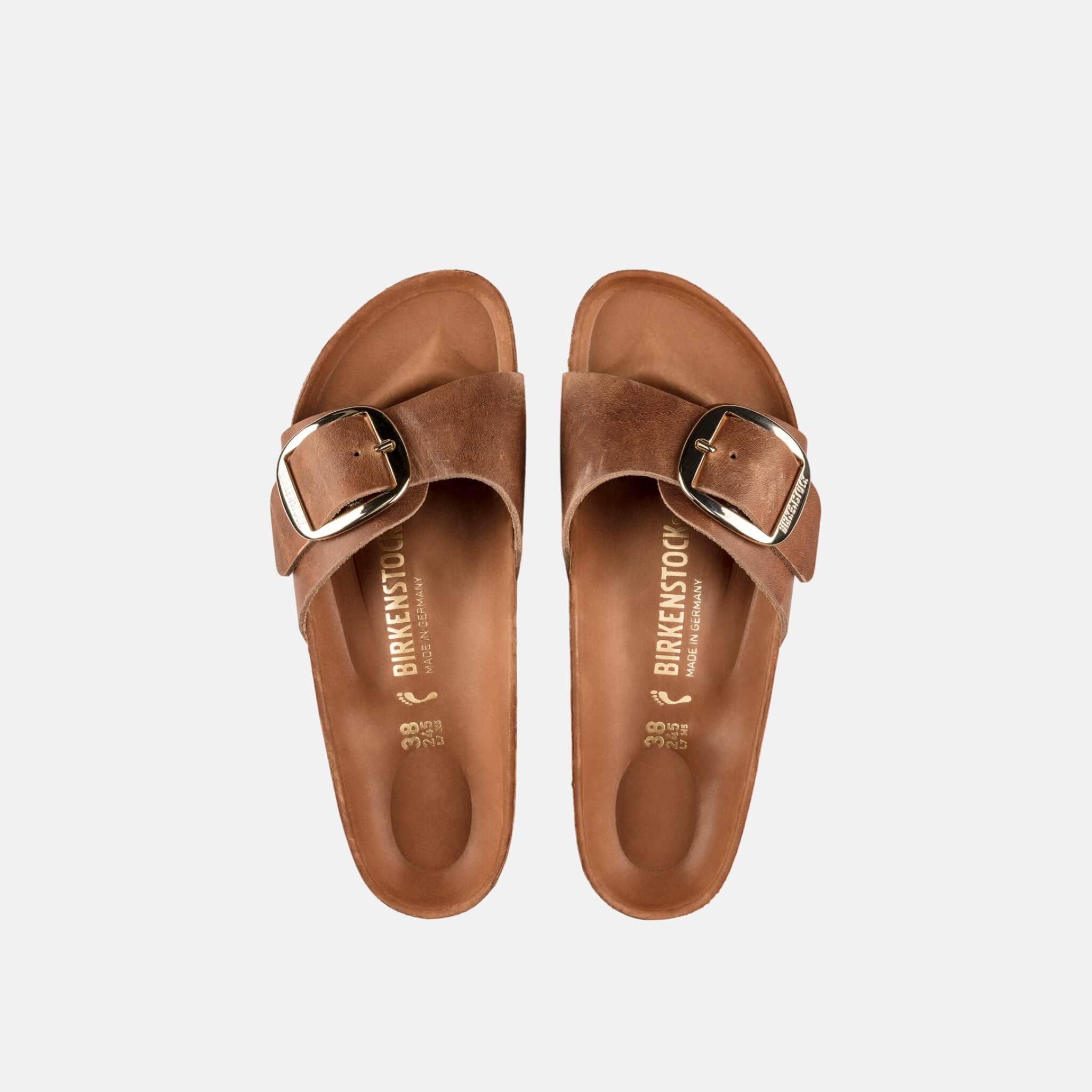 Brown Birkenstock Madrid Big Buckle Oiled Leather Slides