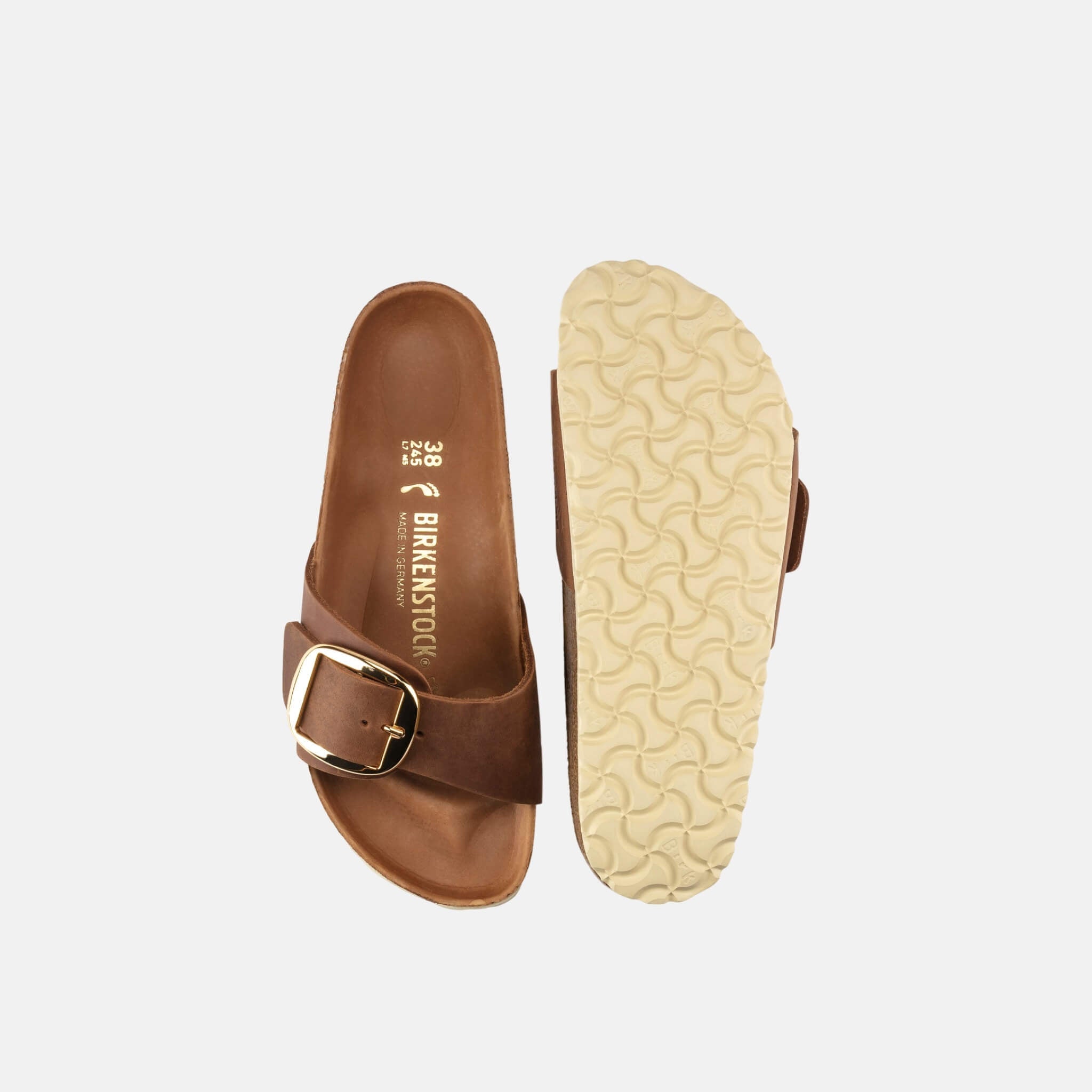 Brown Birkenstock Madrid Big Buckle Oiled Leather Slides