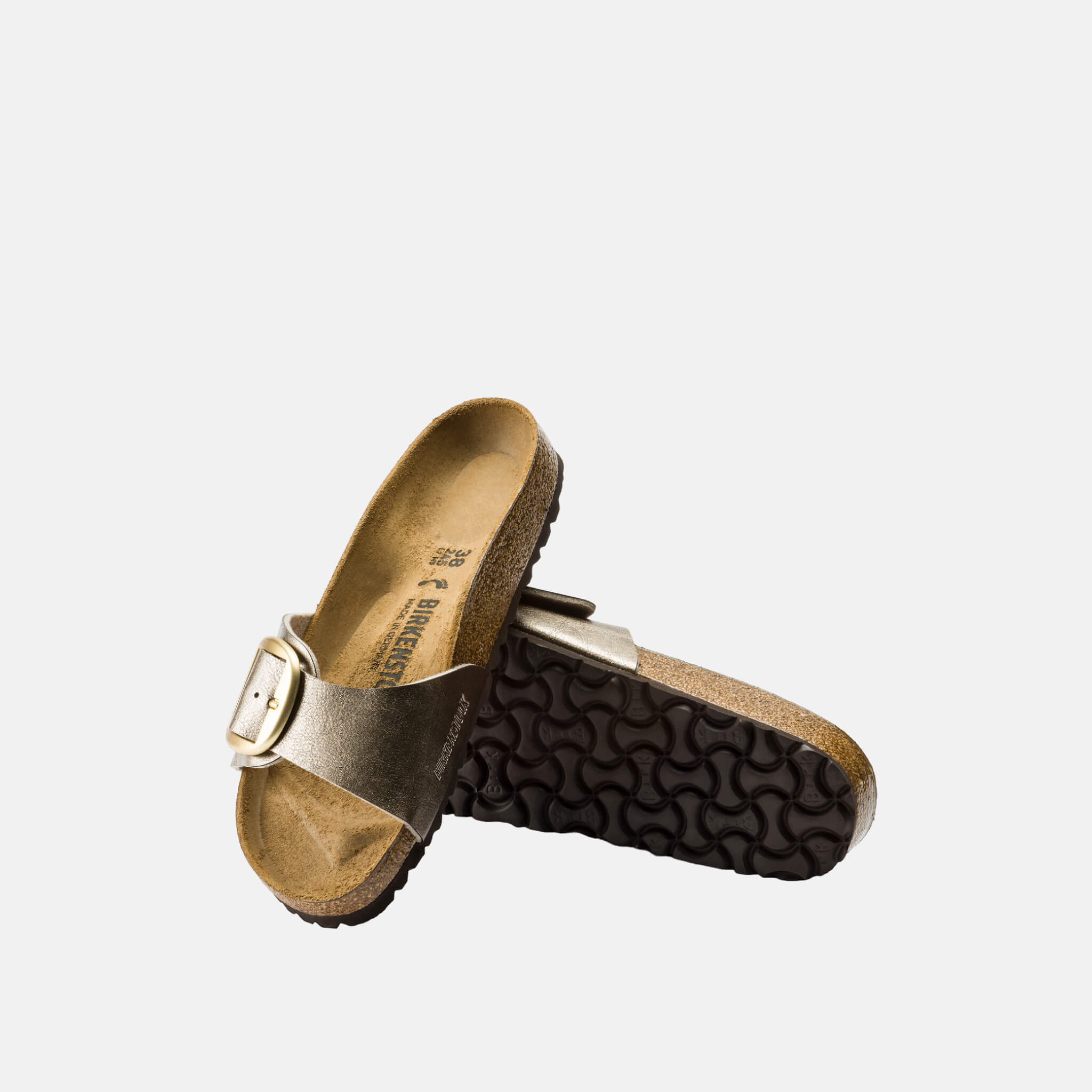 Birkenstock Madrid Big Buckle Graceful gold flip-flops in regular size