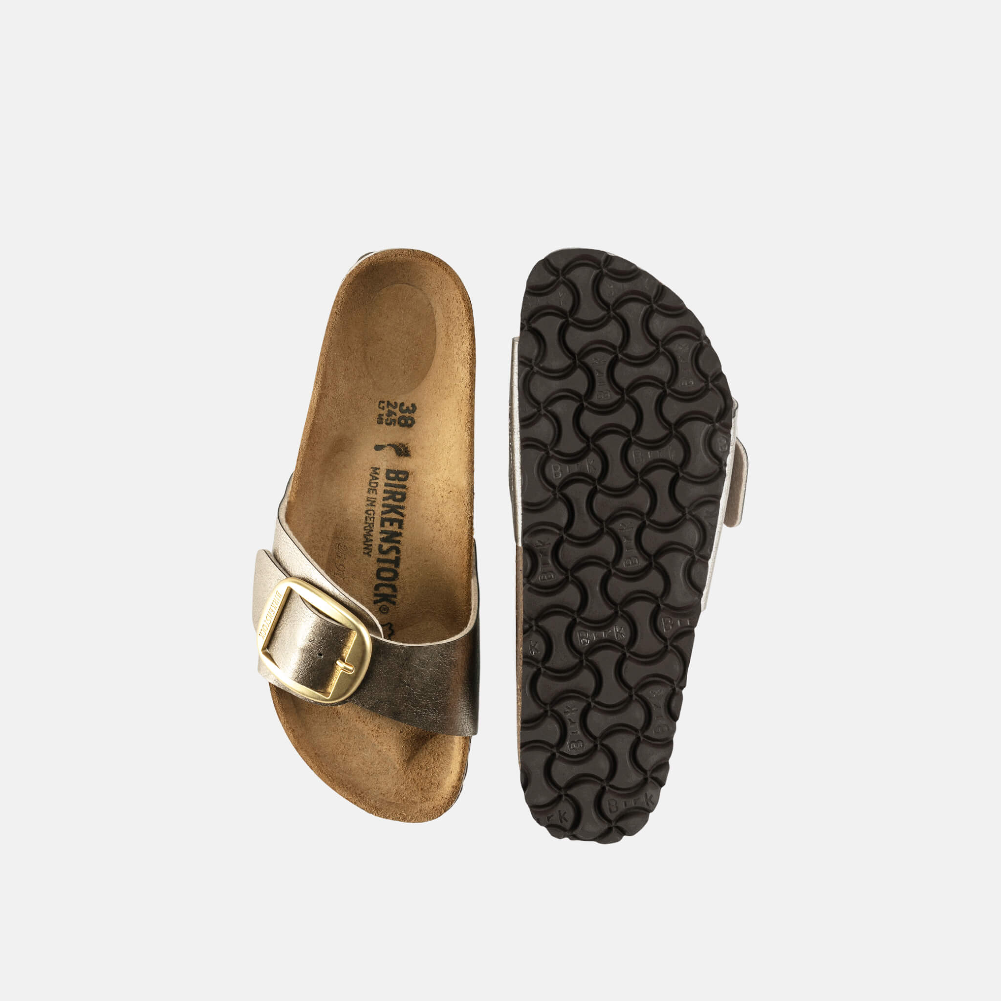 Birkenstock Madrid Big Buckle Graceful gold flip-flops in regular size