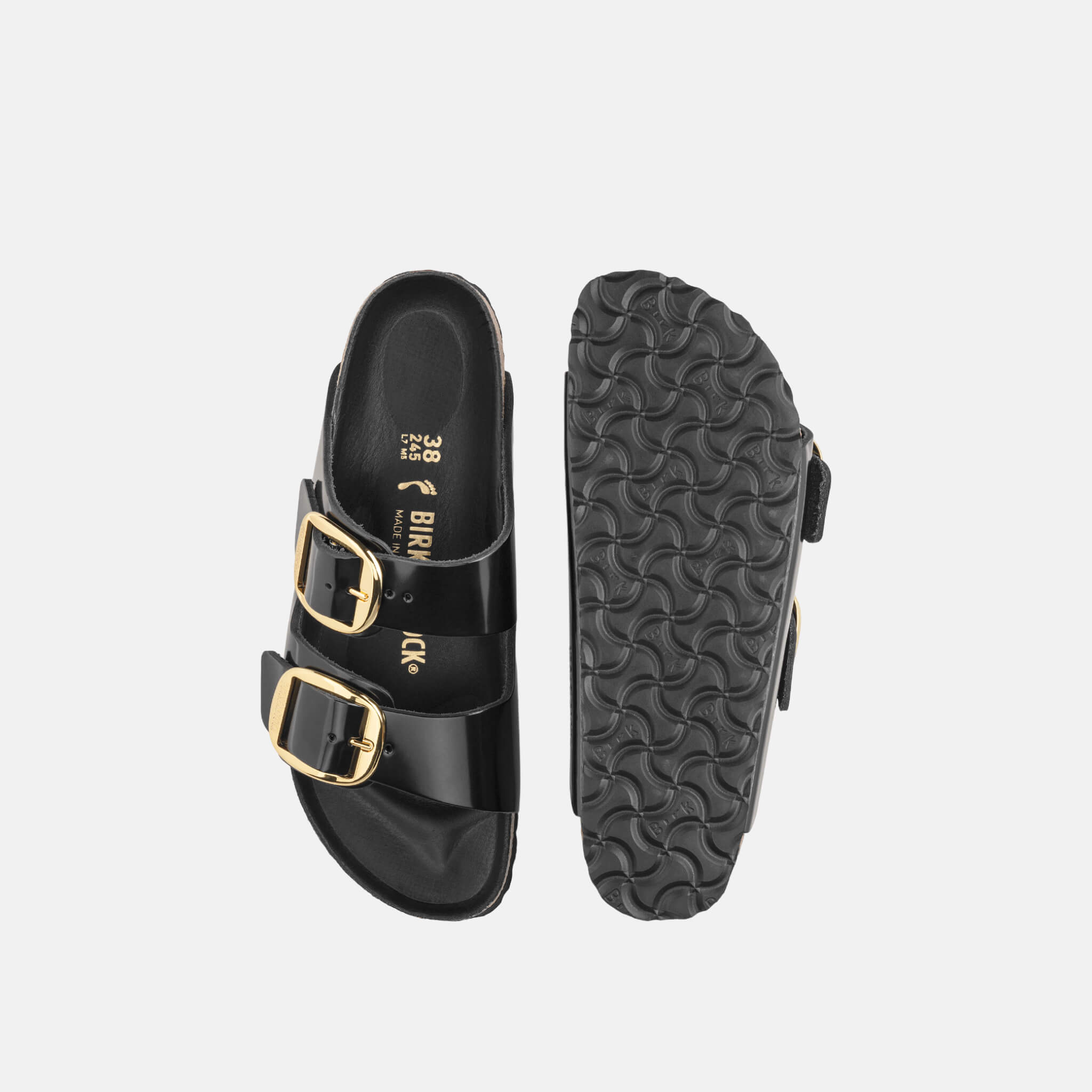 Czarne klapki Birkenstock Arizona Big Buckle High Shine Leather