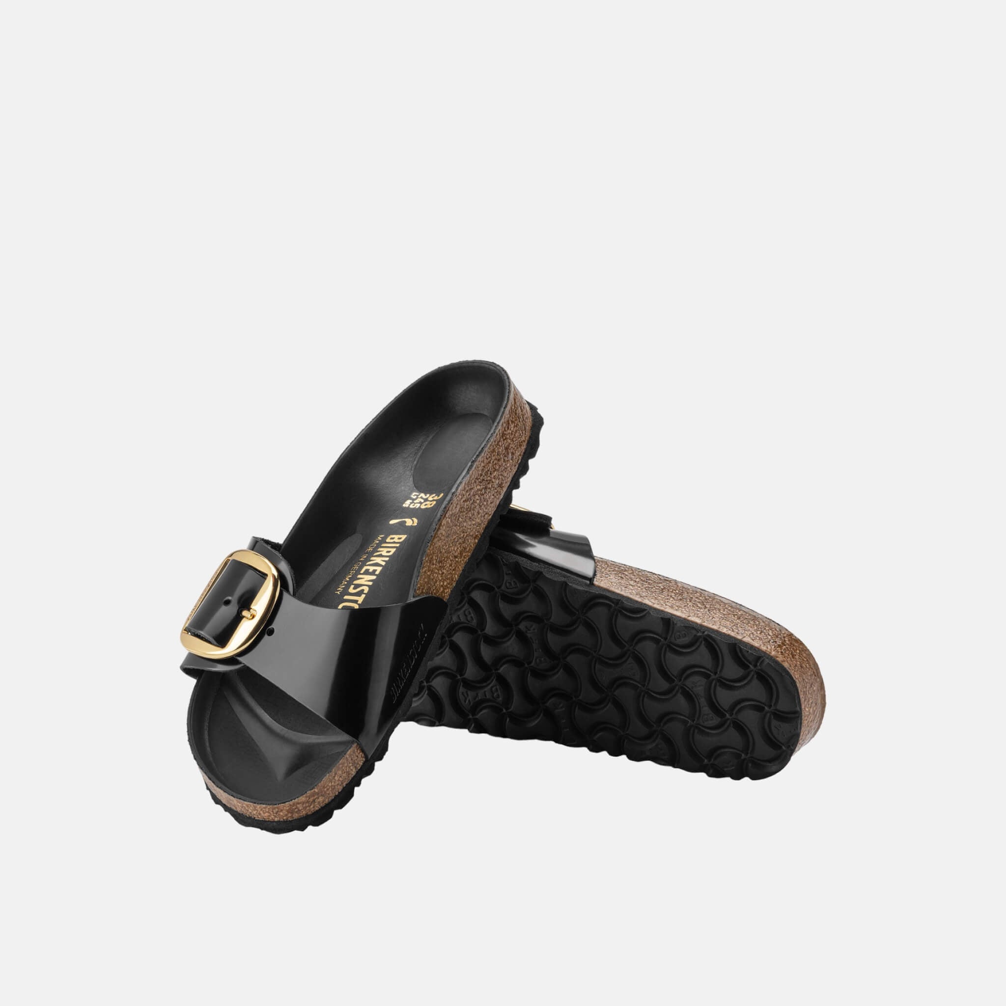 Czarne klapki Birkenstock Madrid Big Buckle High Shine Leather