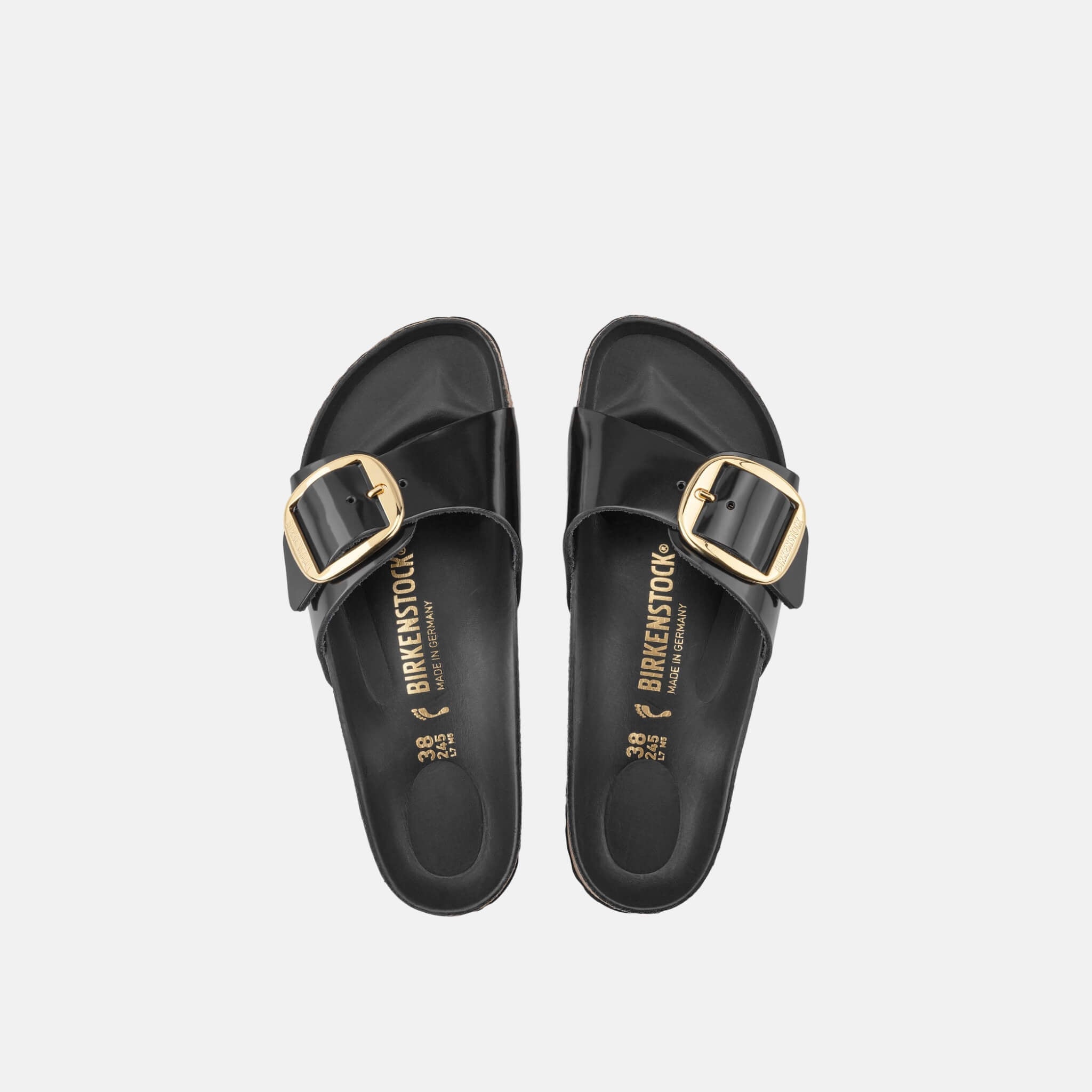 Czarne klapki Birkenstock Madrid Big Buckle High Shine Leather