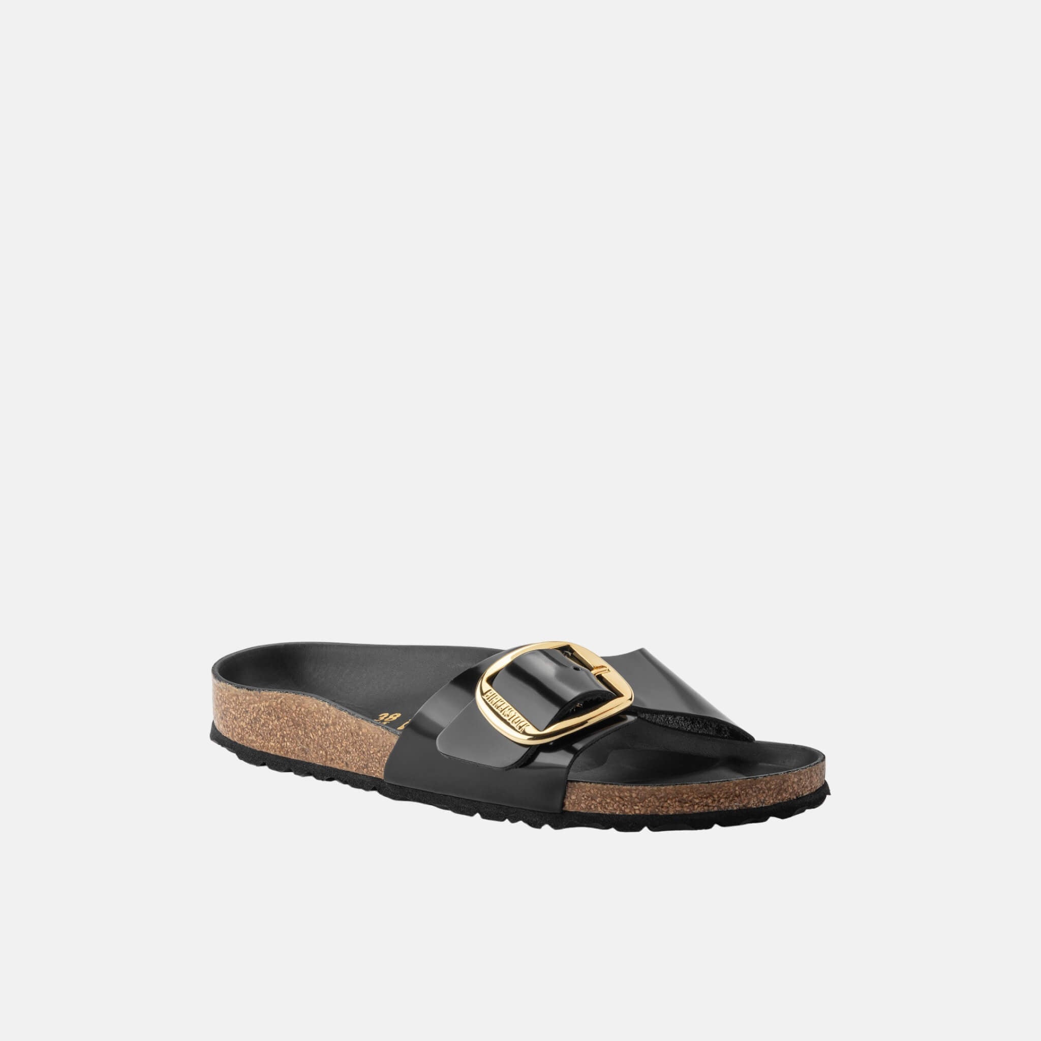 Czarne klapki Birkenstock Madrid Big Buckle High Shine Leather
