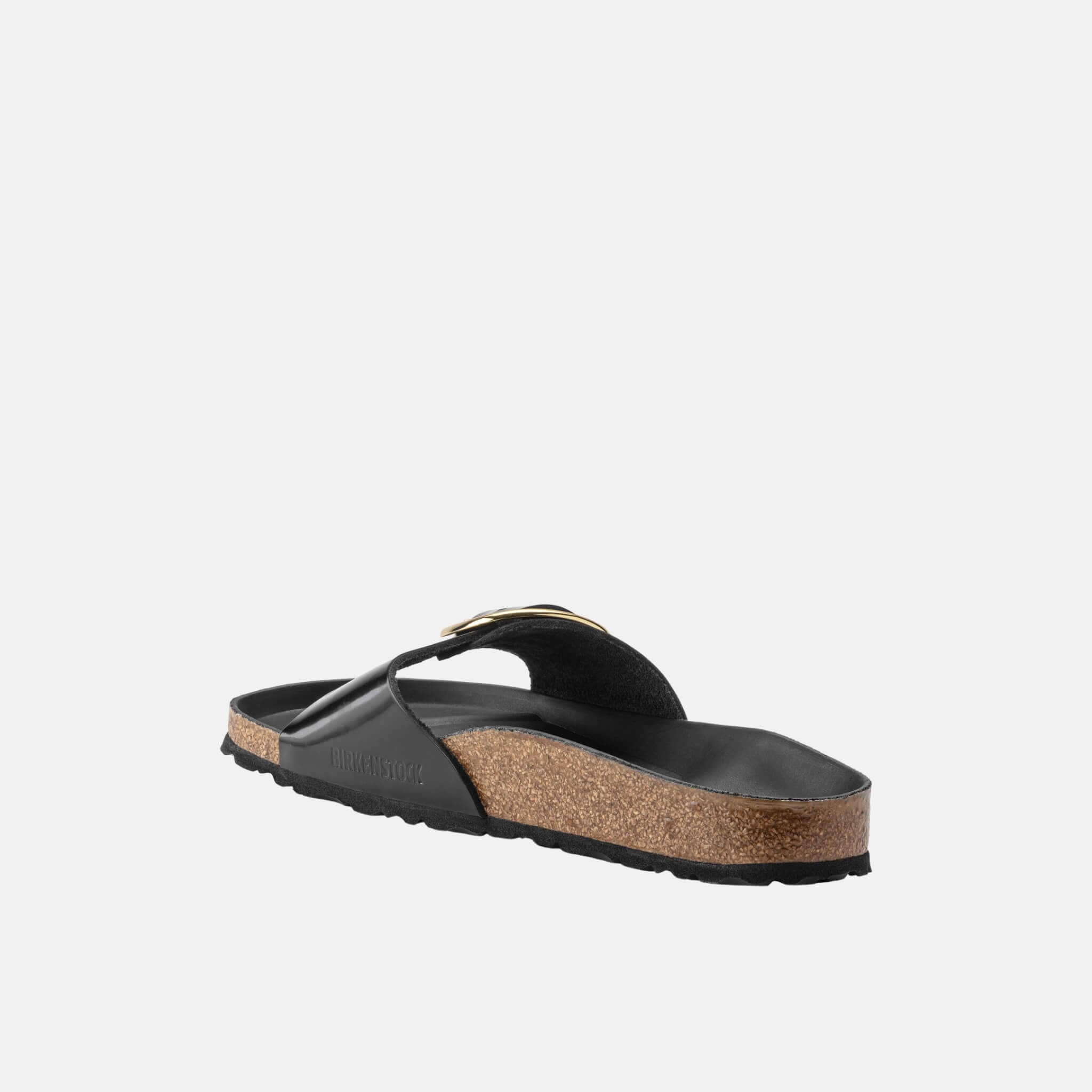 Czarne klapki Birkenstock Madrid Big Buckle High Shine Leather