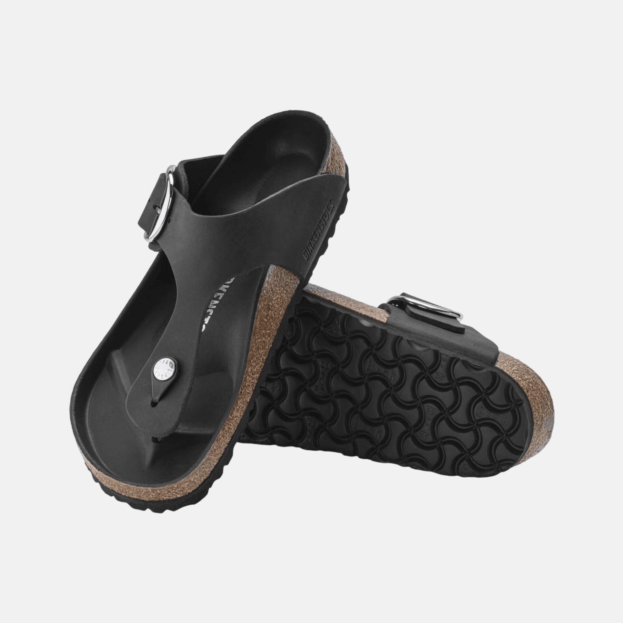 Czarne japonki Regular Gizeh Big Buckle Natural Leather Oiled