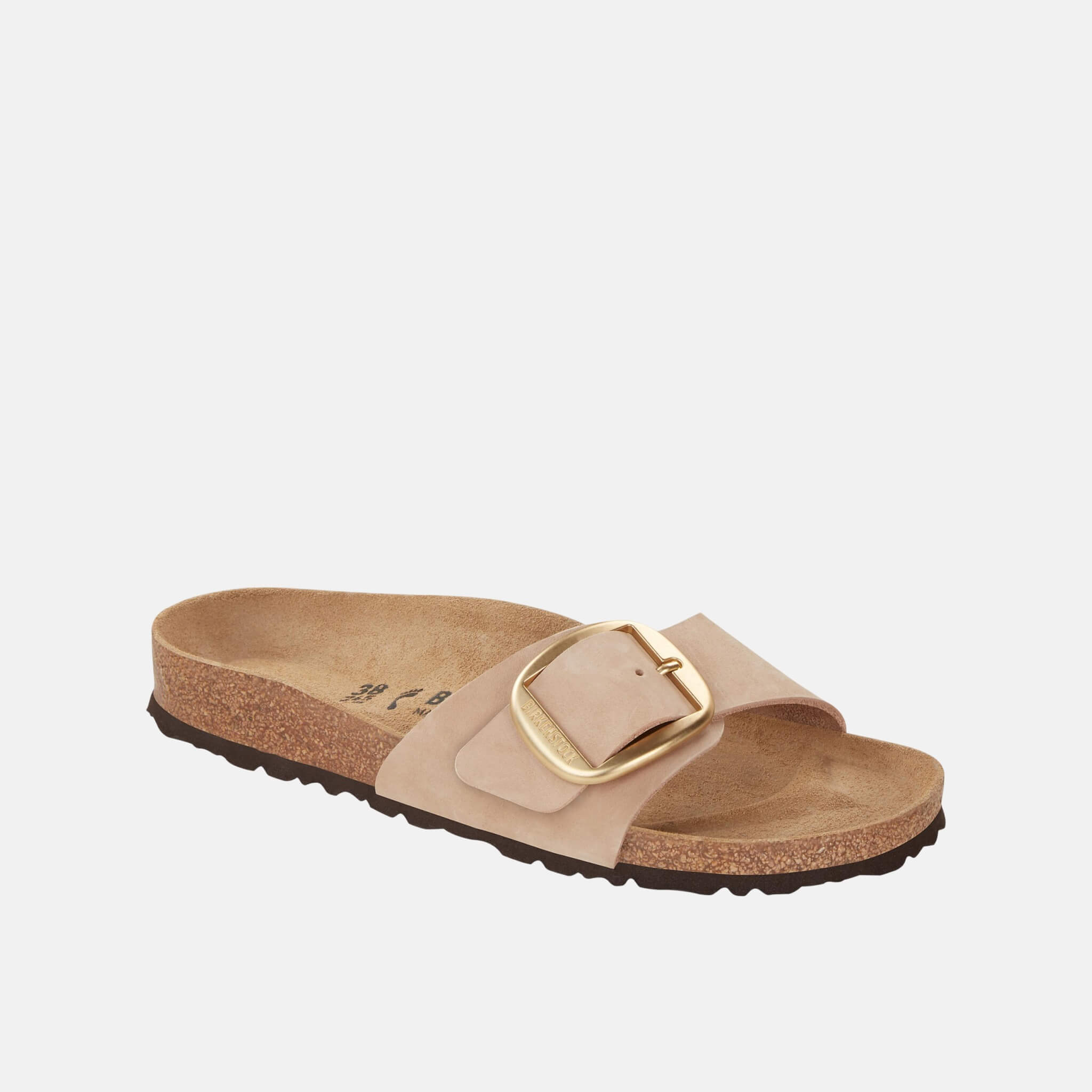 Beige Regular Madrid Big Buckle Natural Leather Nubuck Flip Flops