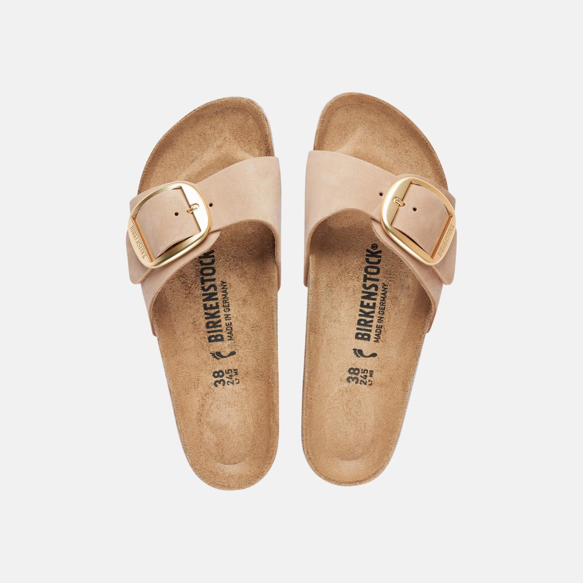 Beige Regular Madrid Big Buckle Natural Leather Nubuck Flip Flops