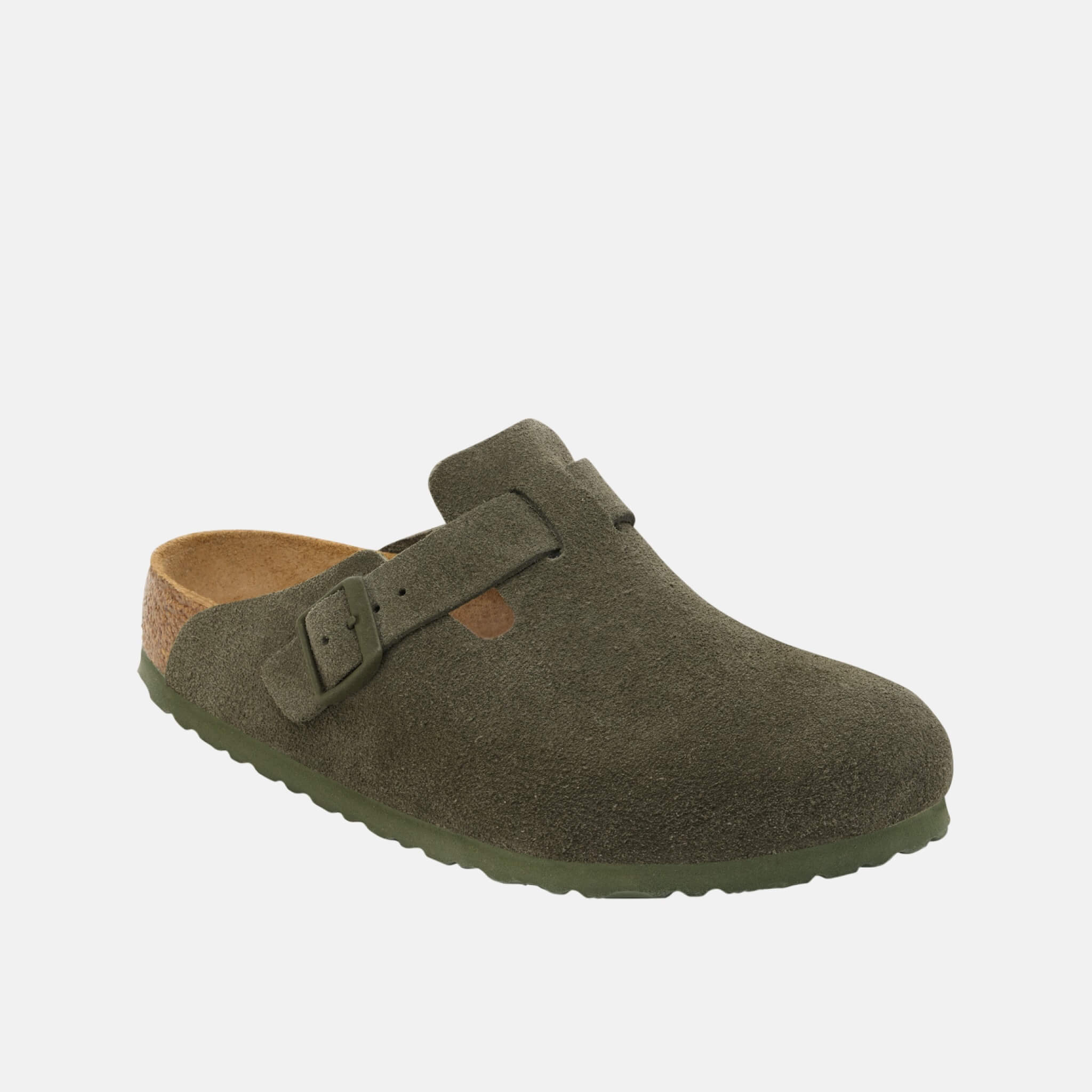 Zielone kapcie Birkenstock Boston Suede Leather
