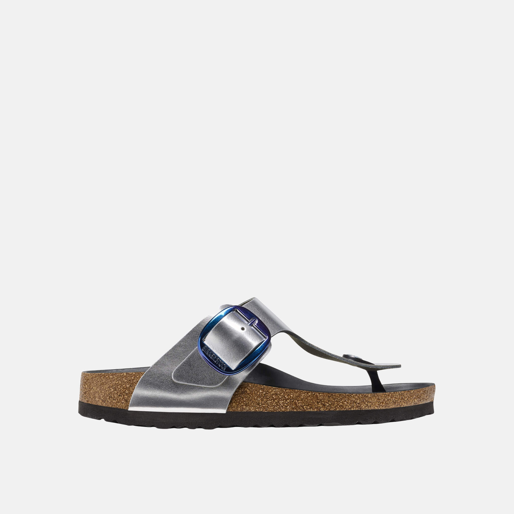 Srebrne japonki Regular Gizeh Big Buckle Metallic Leather