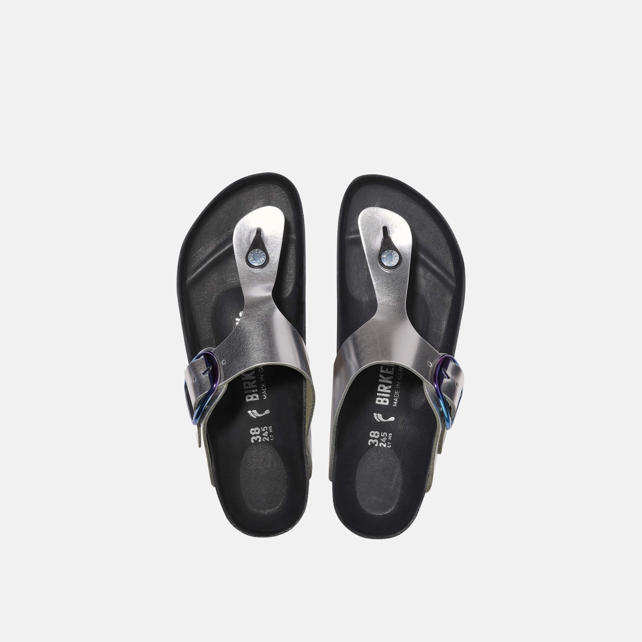 Srebrne japonki Regular Gizeh Big Buckle Metallic Leather