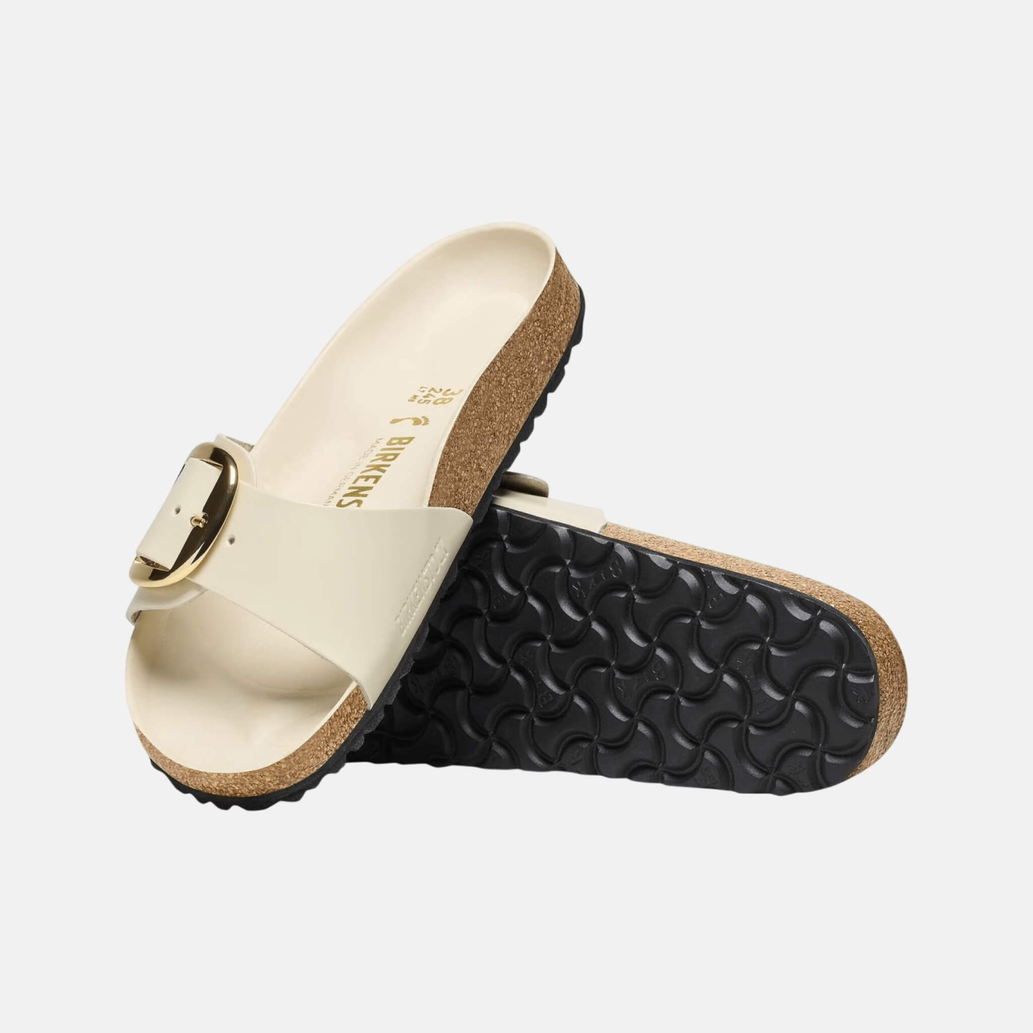 Białe klapki Regular Madrid High Shine Big Buckle