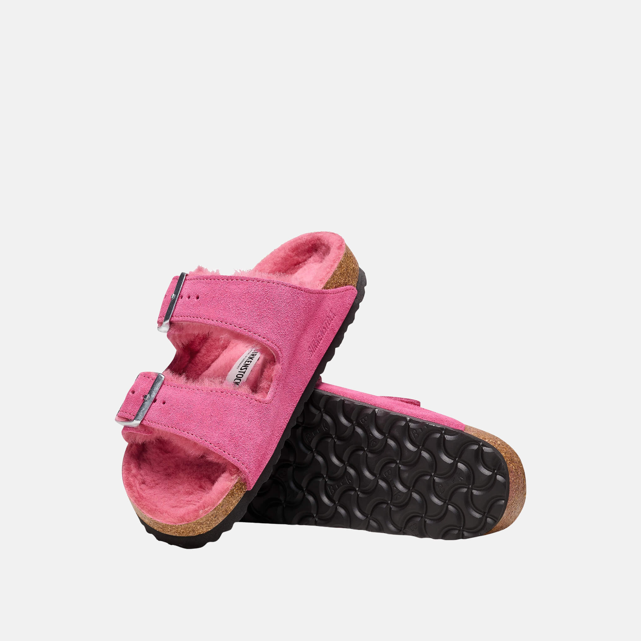 Różowe klapki Regular Arizona Suede Shearling