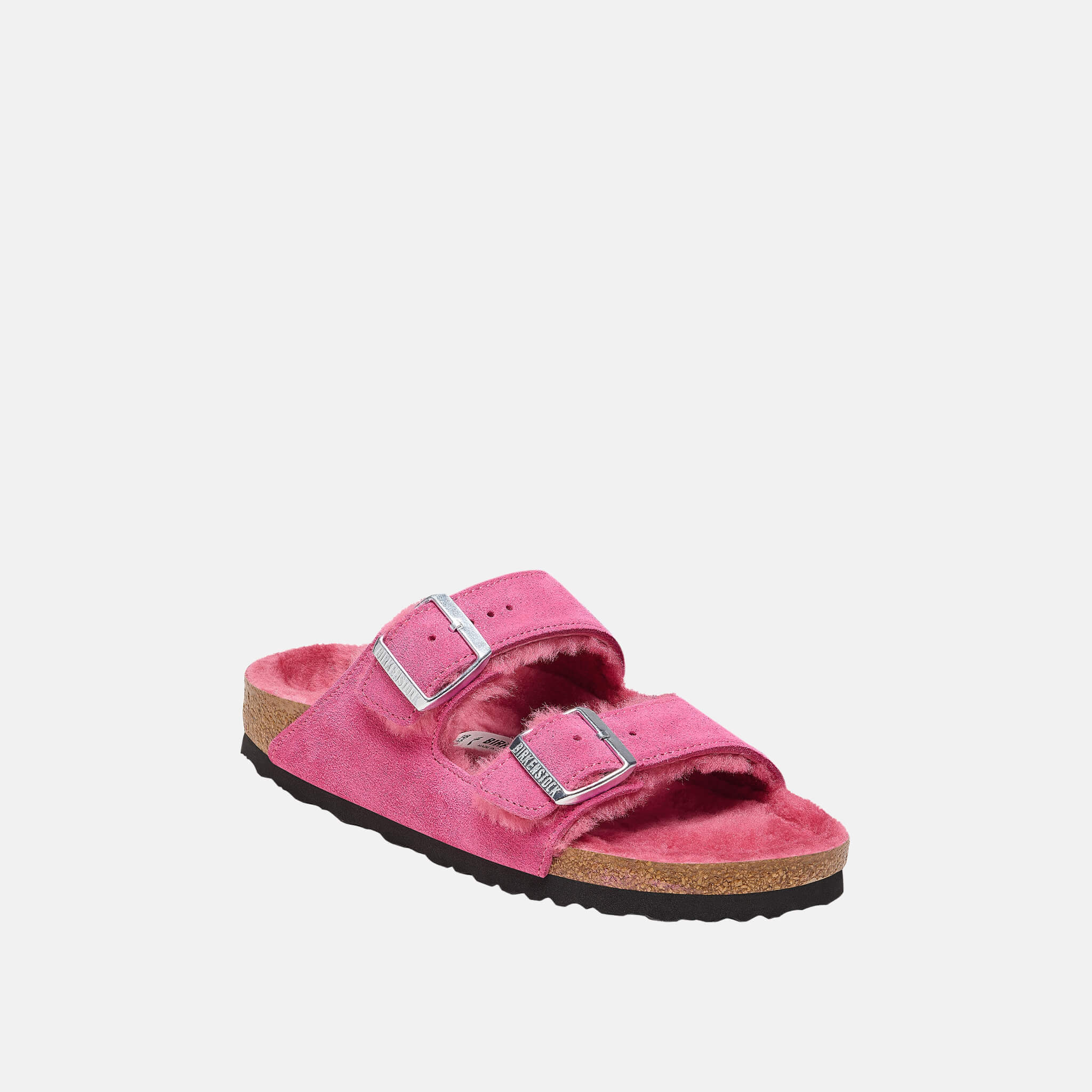 Różowe klapki Regular Arizona Suede Shearling