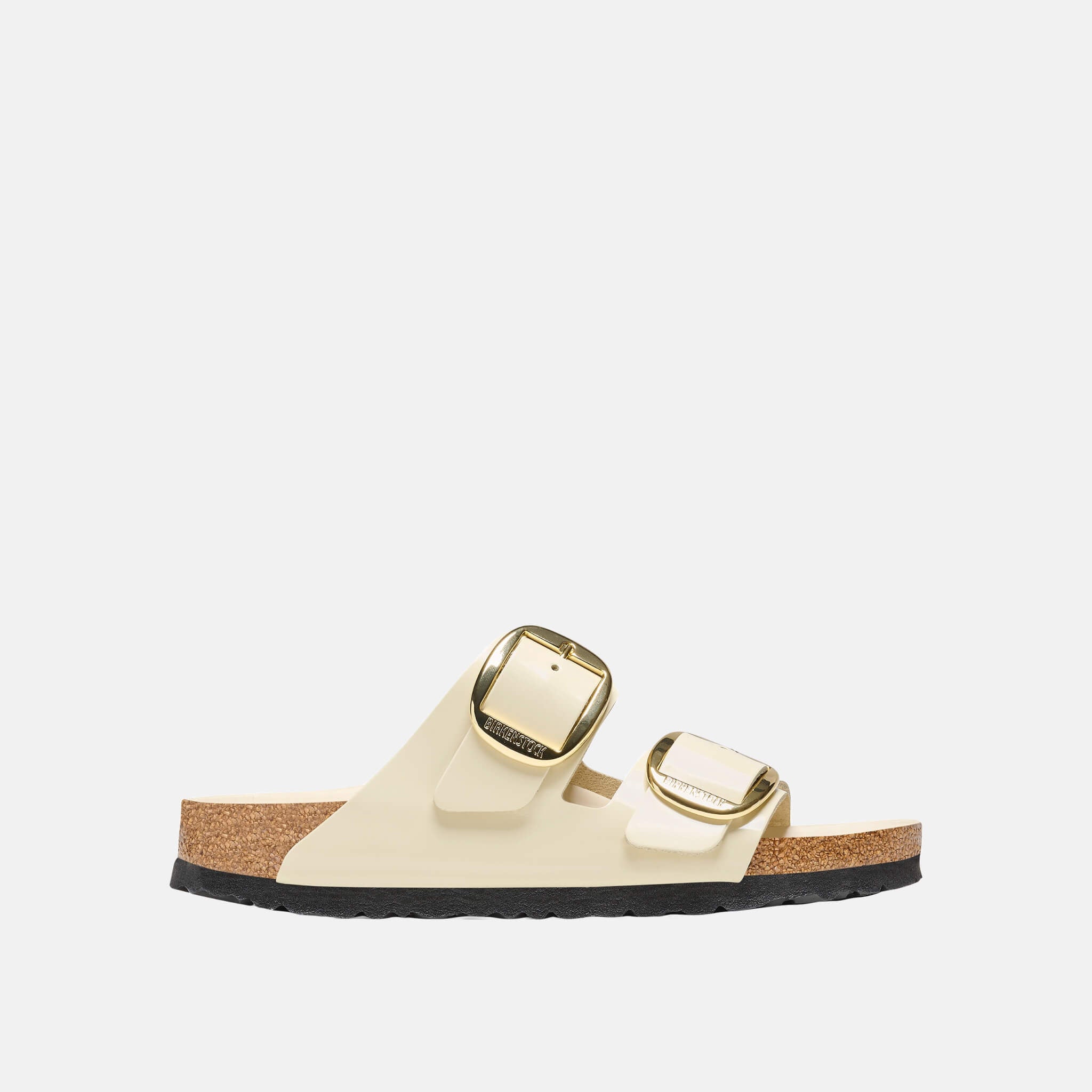 Beżowe klapki Arizona High Shine Big Buckle