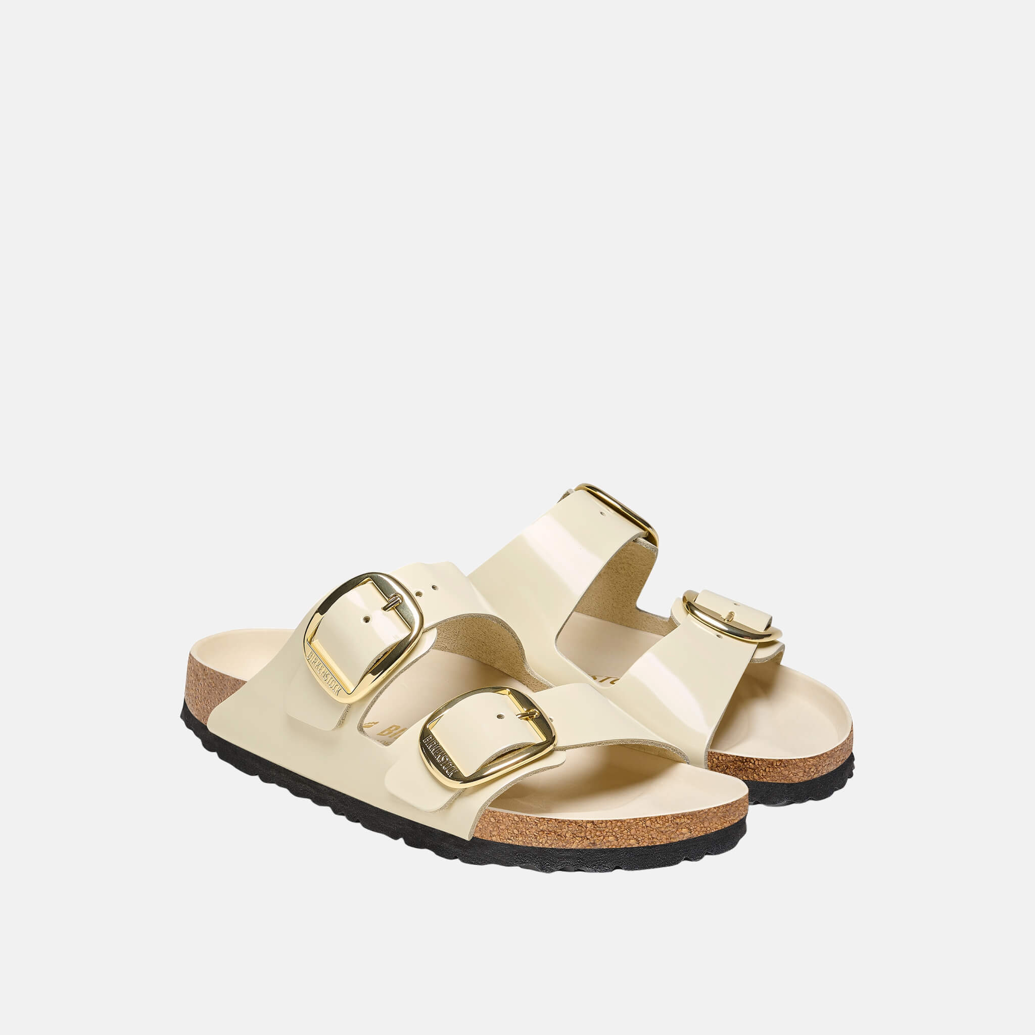 Beżowe klapki Arizona High Shine Big Buckle
