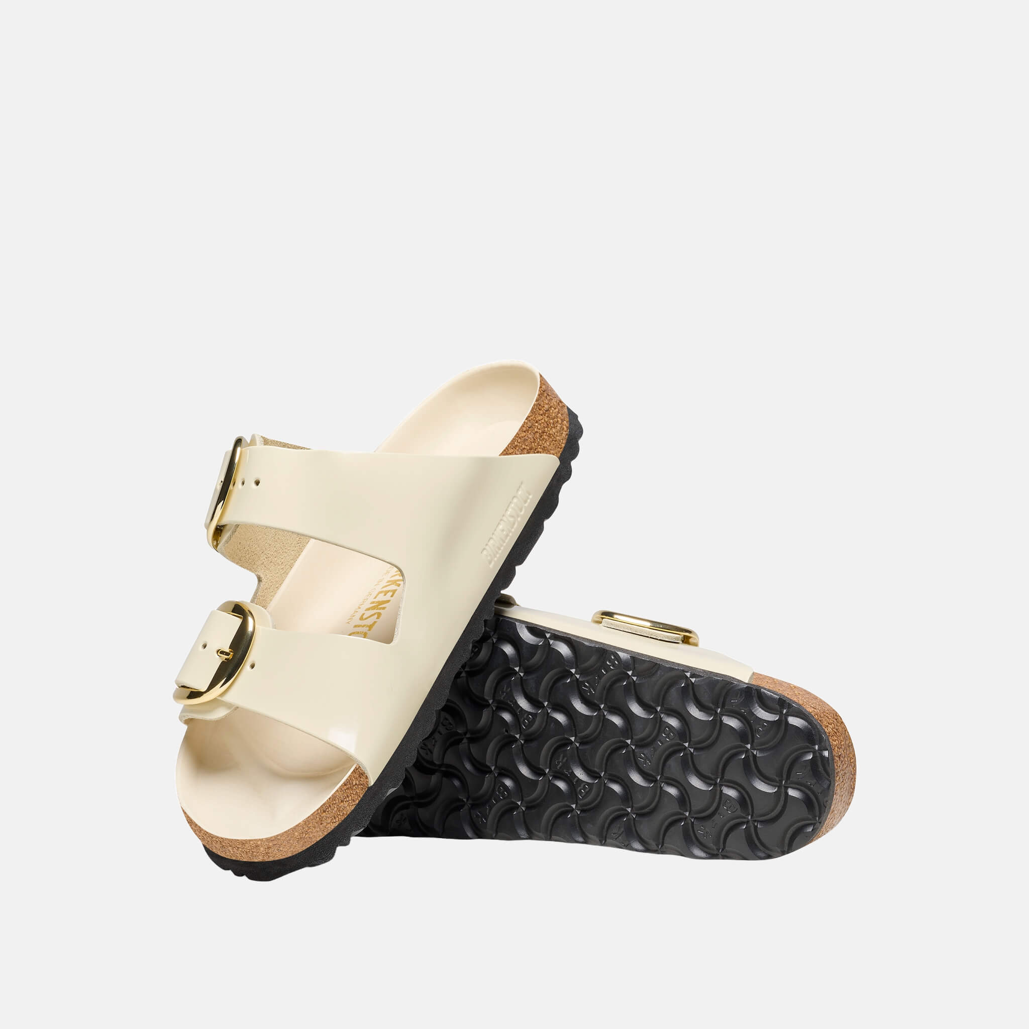 Beżowe klapki Arizona High Shine Big Buckle