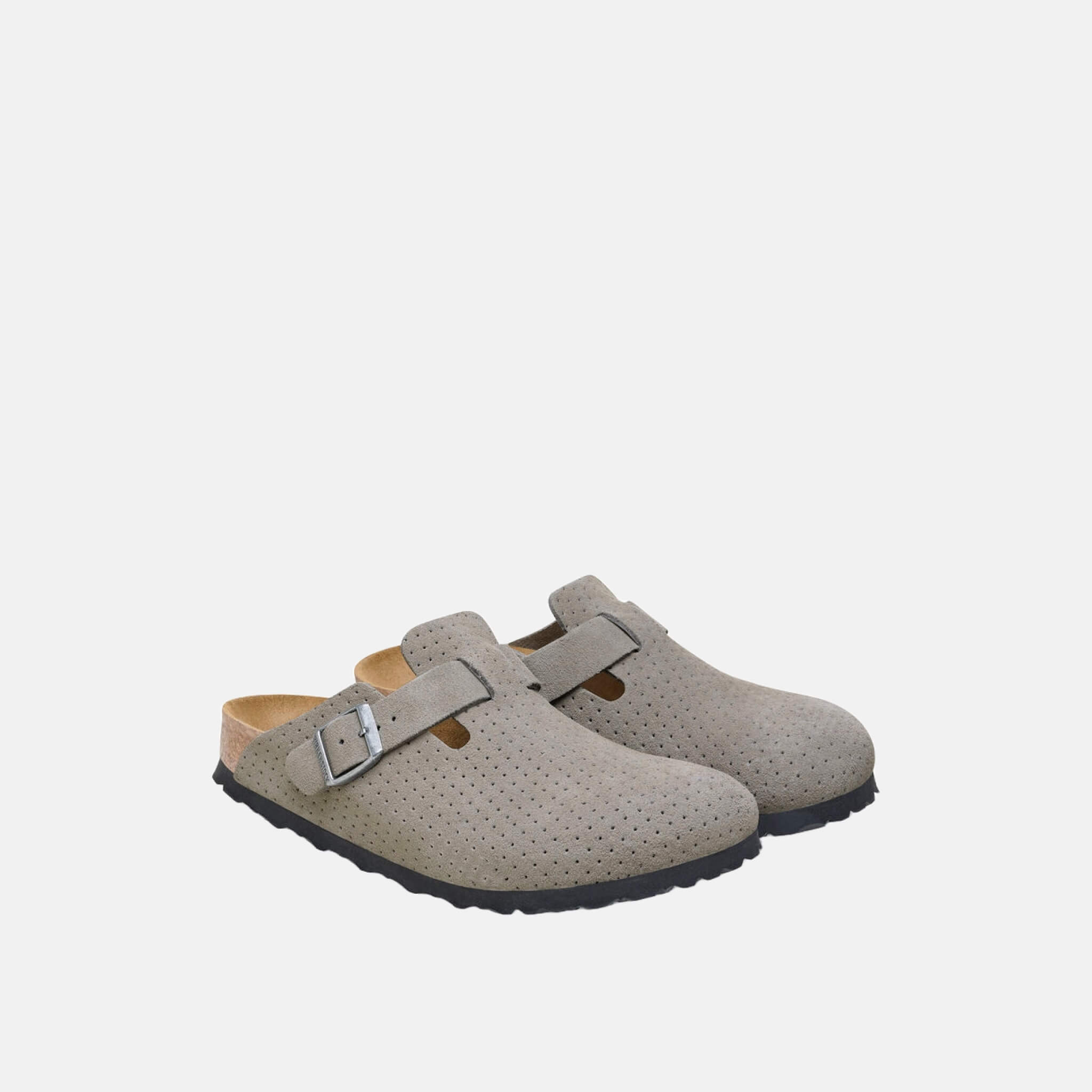 Gray Birkenstock Boston Suede Leather Embossed Slides