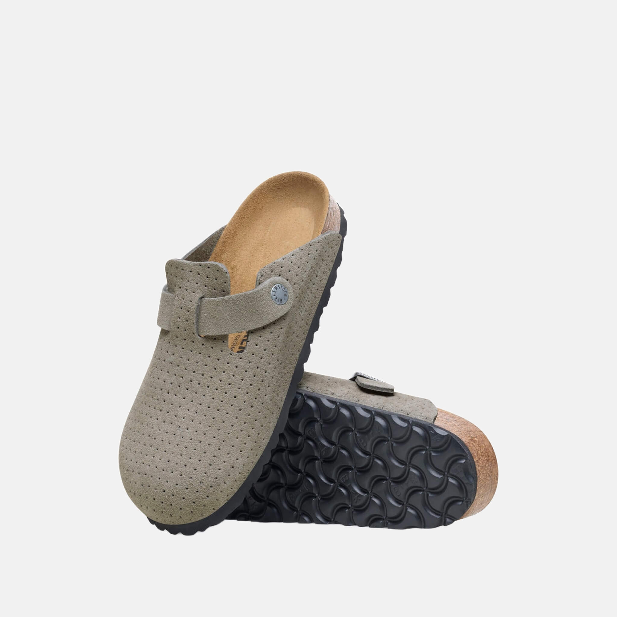 Szare klapki Birkenstock Boston Suede Leather Embossed