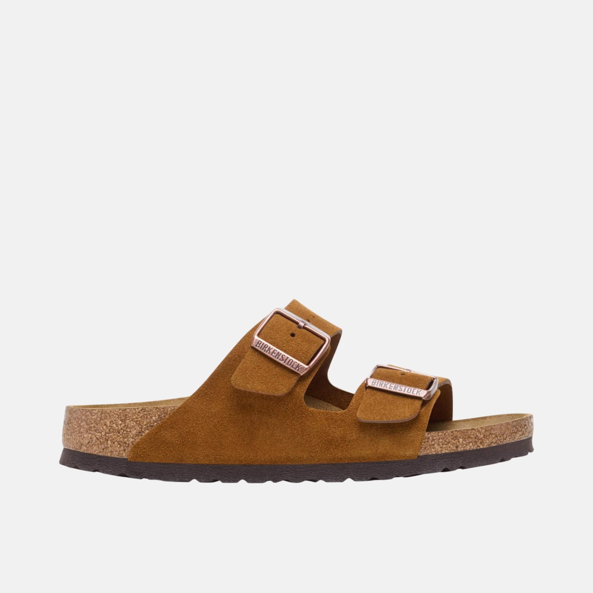 Brown Birkenstock Arizona Suede Leather Regular Slides