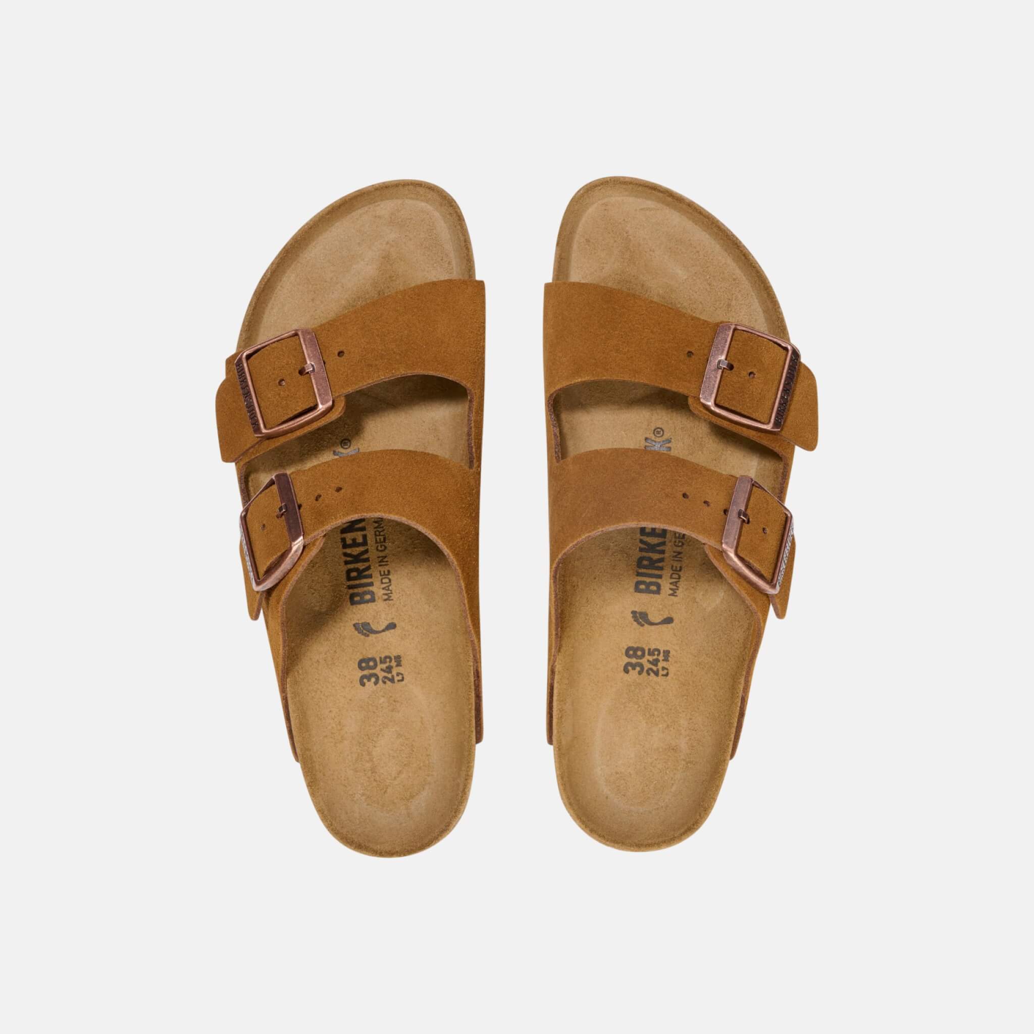 Brown Birkenstock Arizona Suede Leather Regular Slides