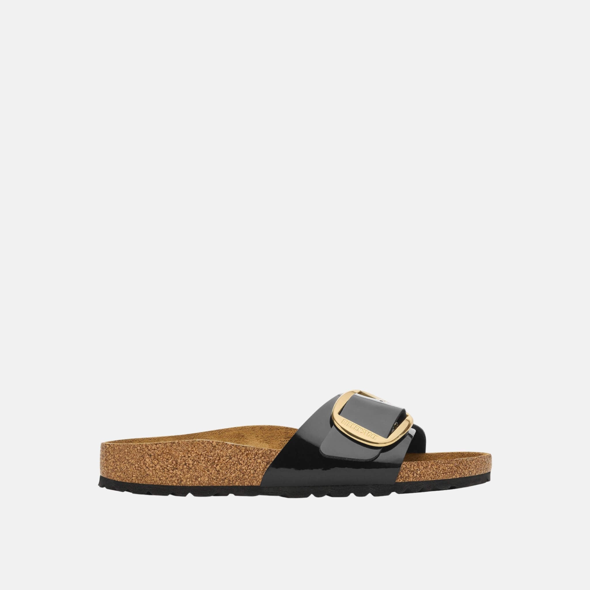 Czarne klapki Birkenstock Madrid Big Buckle Birko-Flor Patent
