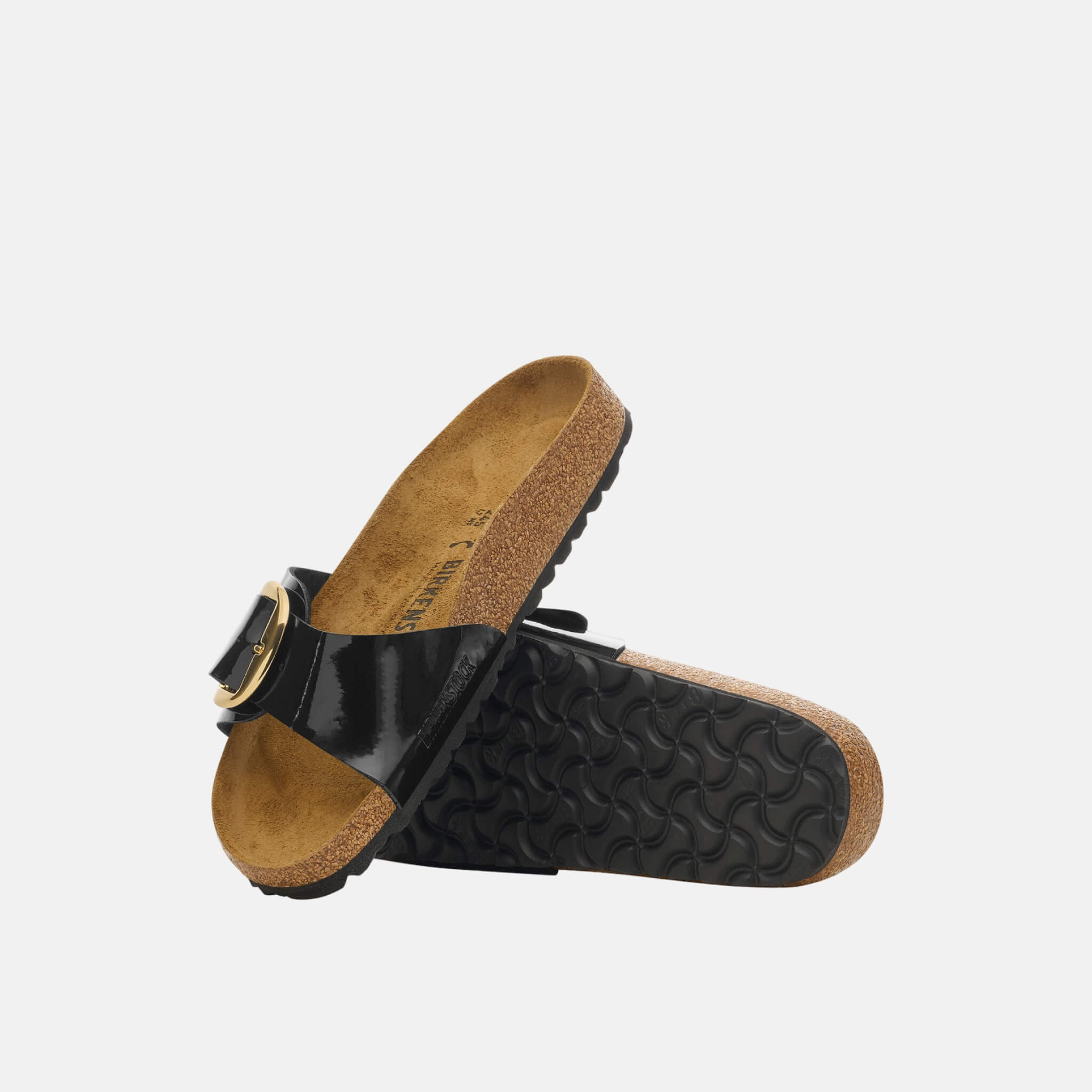 Czarne klapki Birkenstock Madrid Big Buckle Birko-Flor Patent