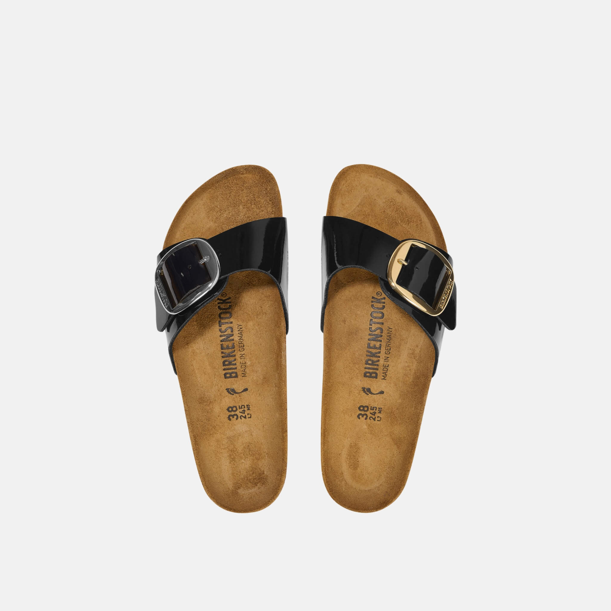Czarne klapki Birkenstock Madrid Big Buckle Birko-Flor Patent