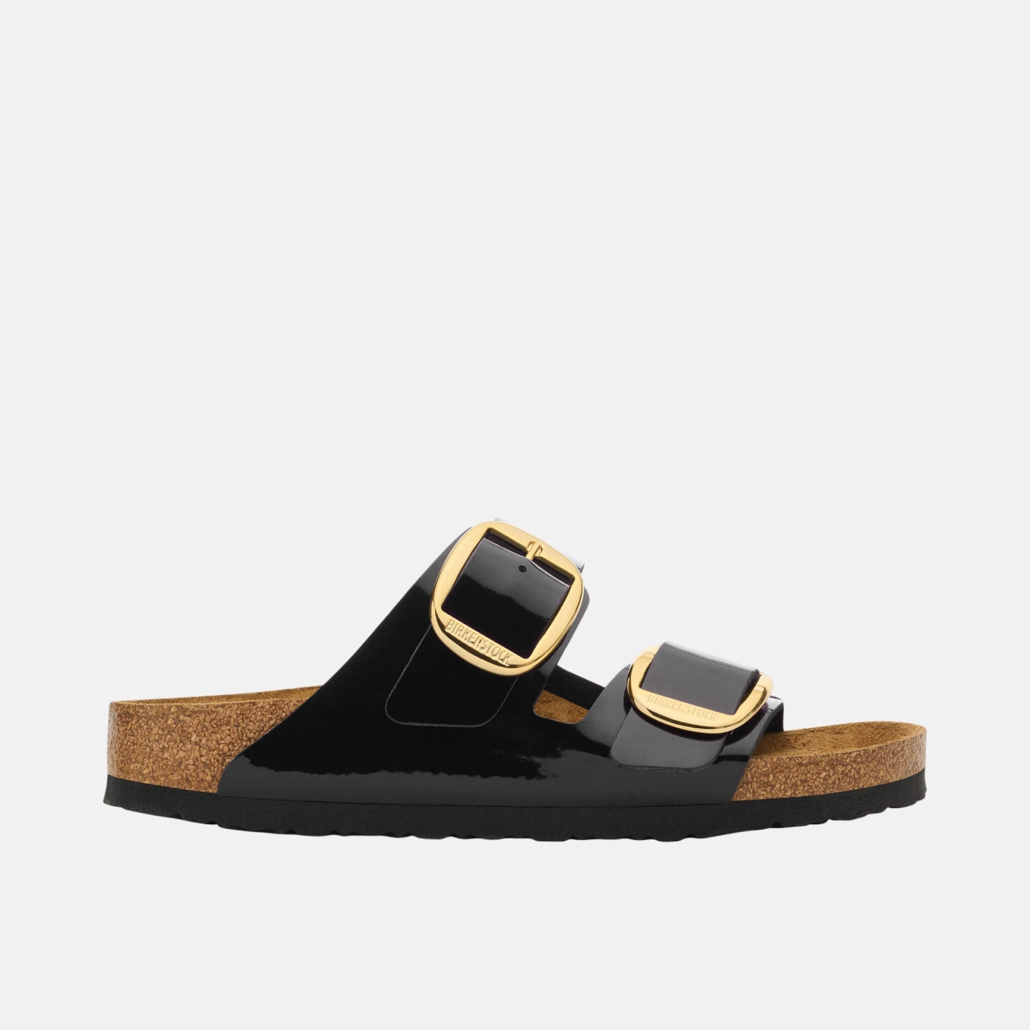 Czarno-złote klapki Birkenstock Arizona Big Buckle Birko-Flor Patent