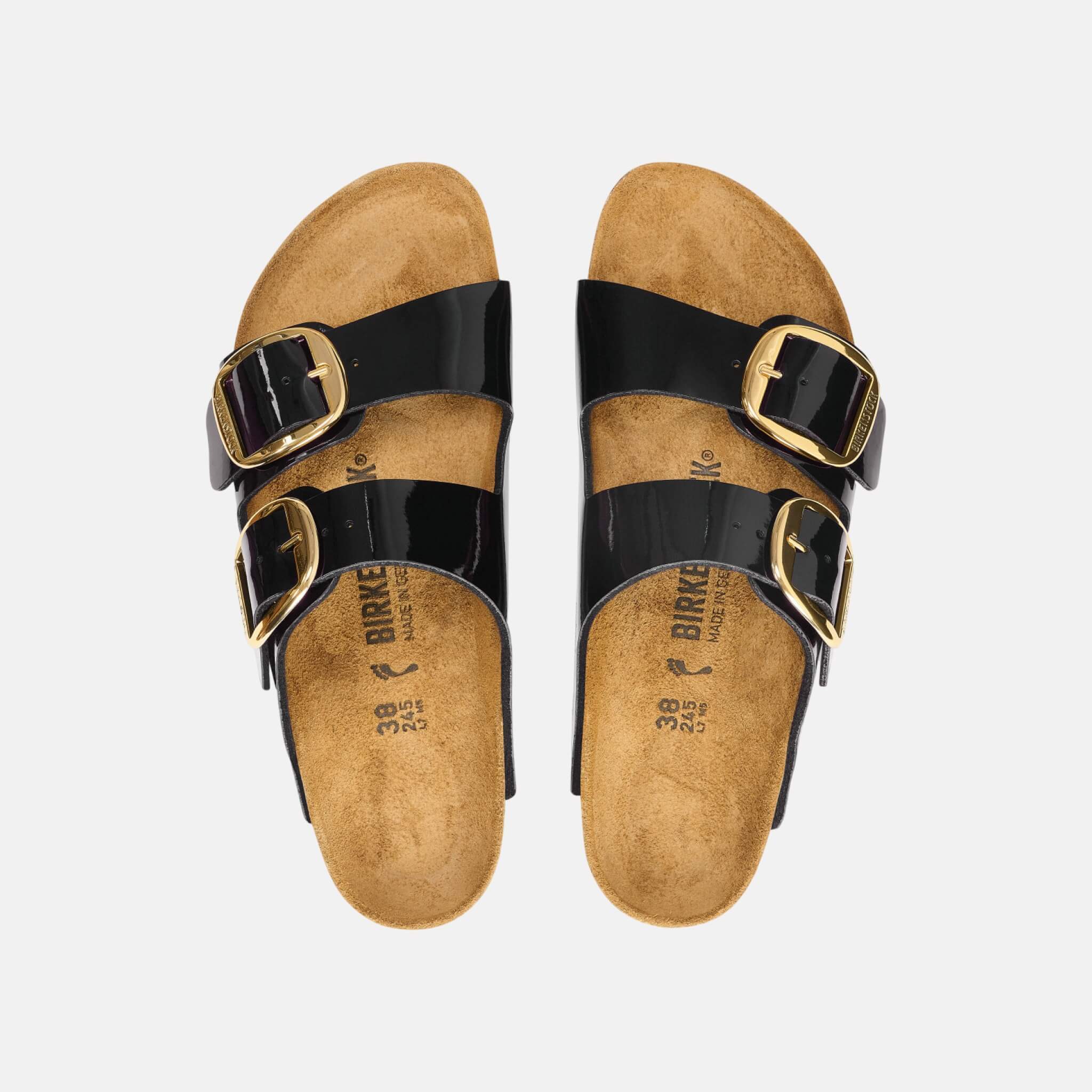 Czarno-złote klapki Birkenstock Arizona Big Buckle Birko-Flor Patent