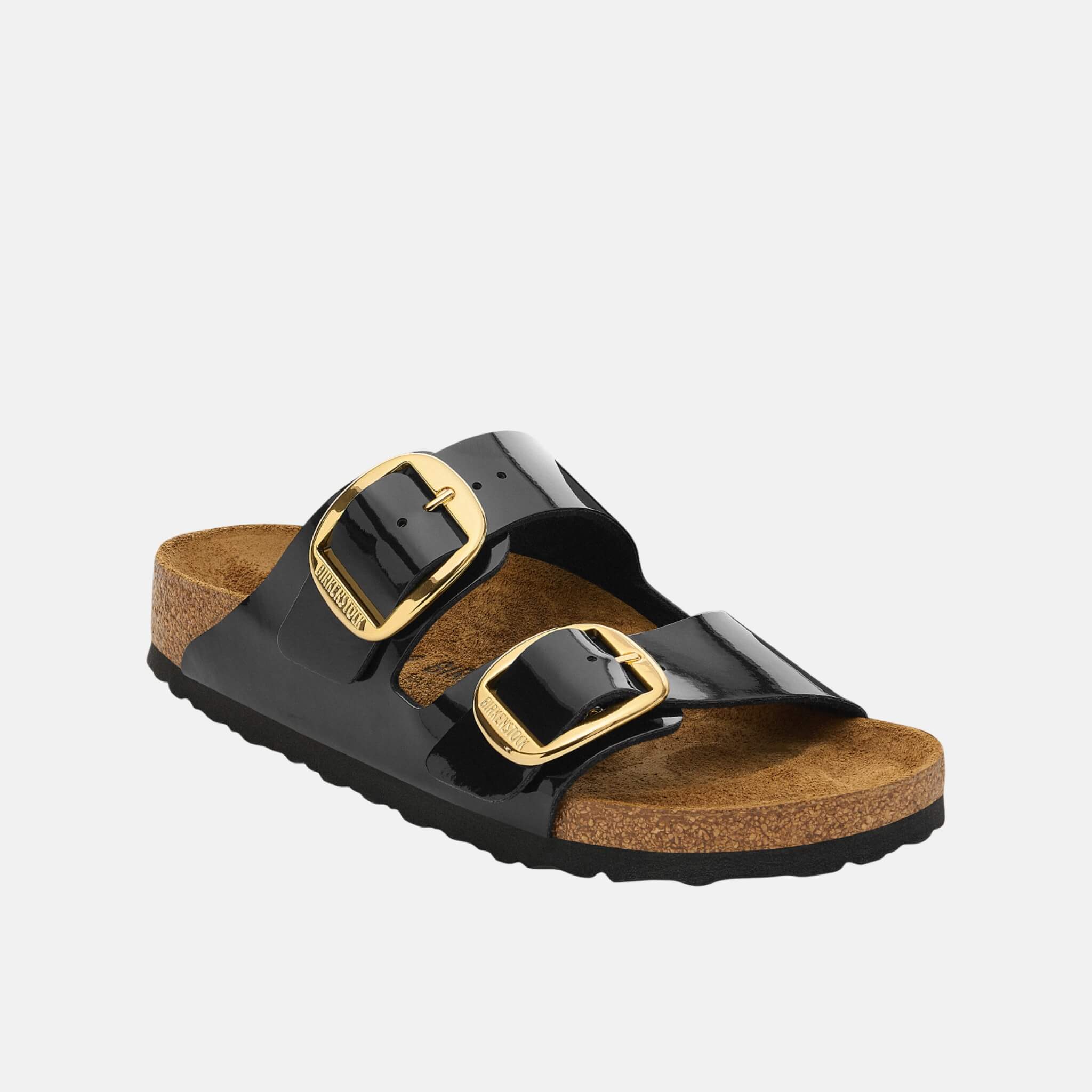 Czarno-złote klapki Birkenstock Arizona Big Buckle Birko-Flor Patent