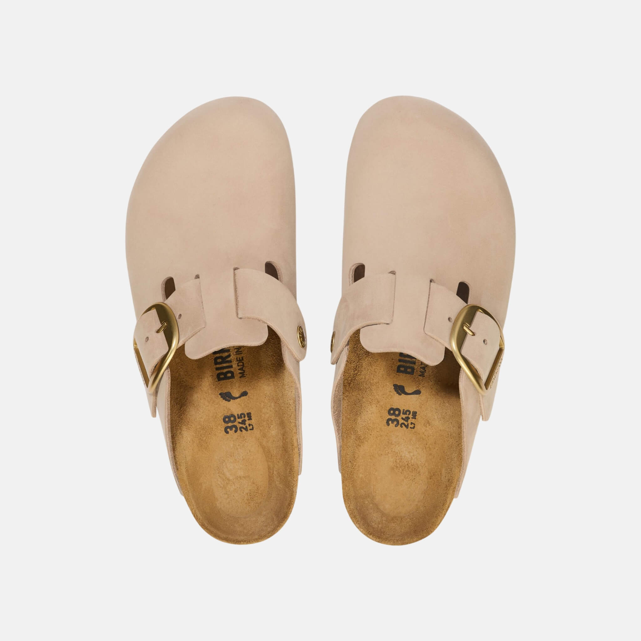Beżowe kapcie Boston Big Buckle Nubuk Leather