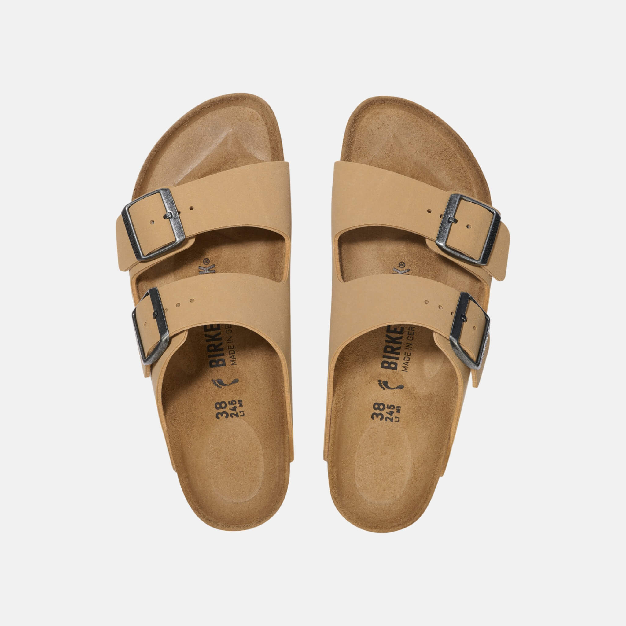 Beżowe klapki Birkenstock Arizona Birko-Flor Nubuk