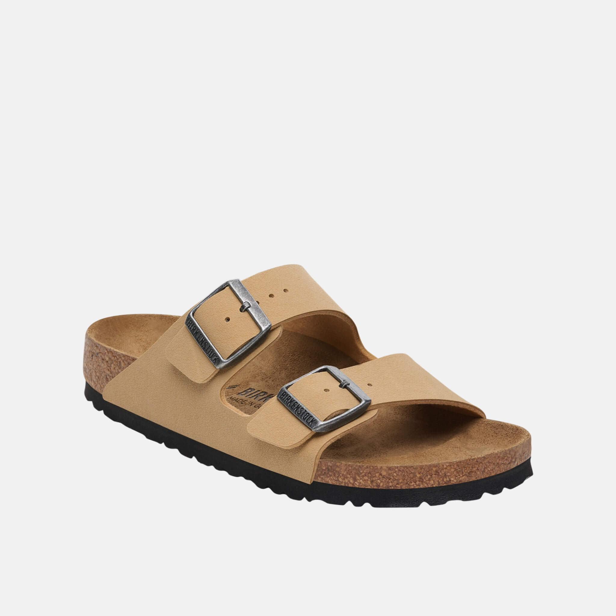 Beżowe klapki Birkenstock Arizona Birko-Flor Nubuk