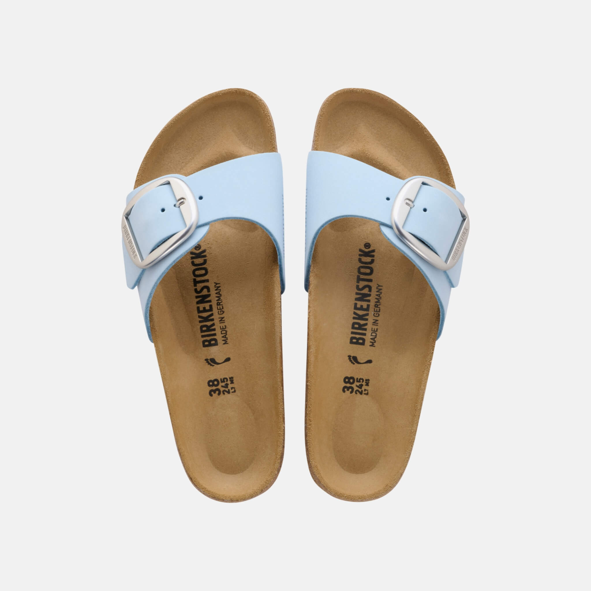 Birkenstock Madrid Big Buckle Nubuck Leather Blue and Silver Slides