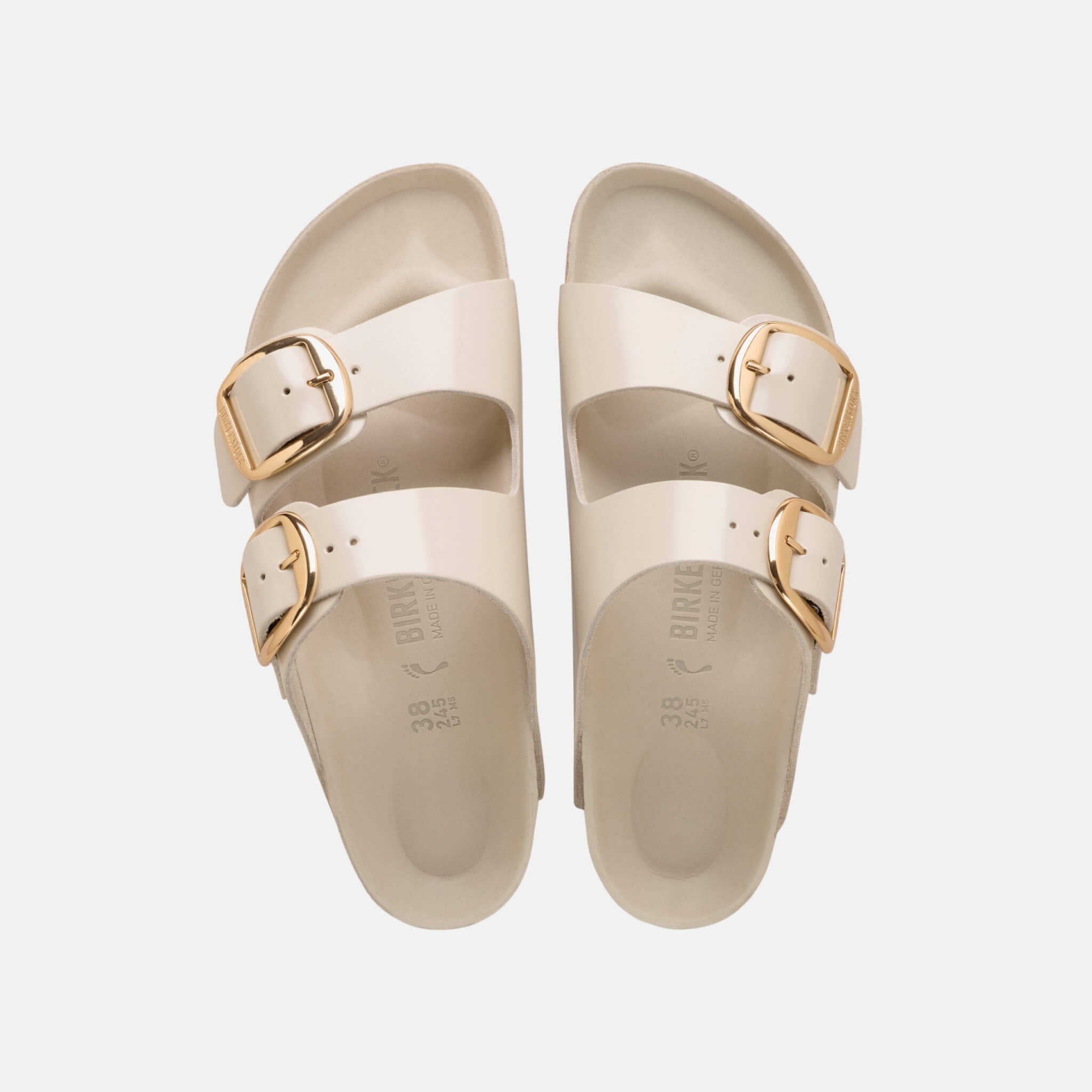 Biało-złote klapki Birkenstock Arizona Big Buckle Natural Leather Patent