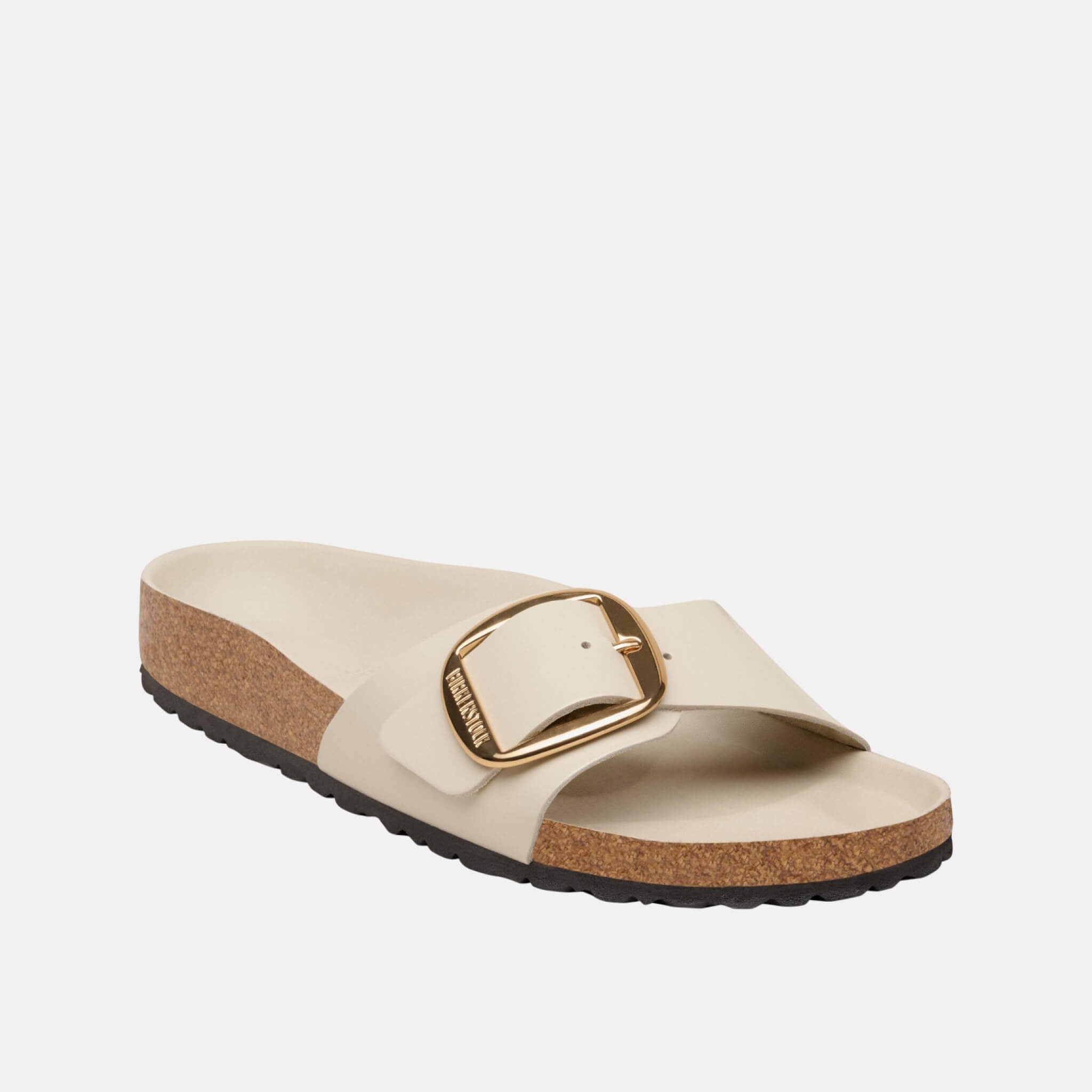 Białe klapki Birkenstock Madrid Big Buckle Natural Leather Patent