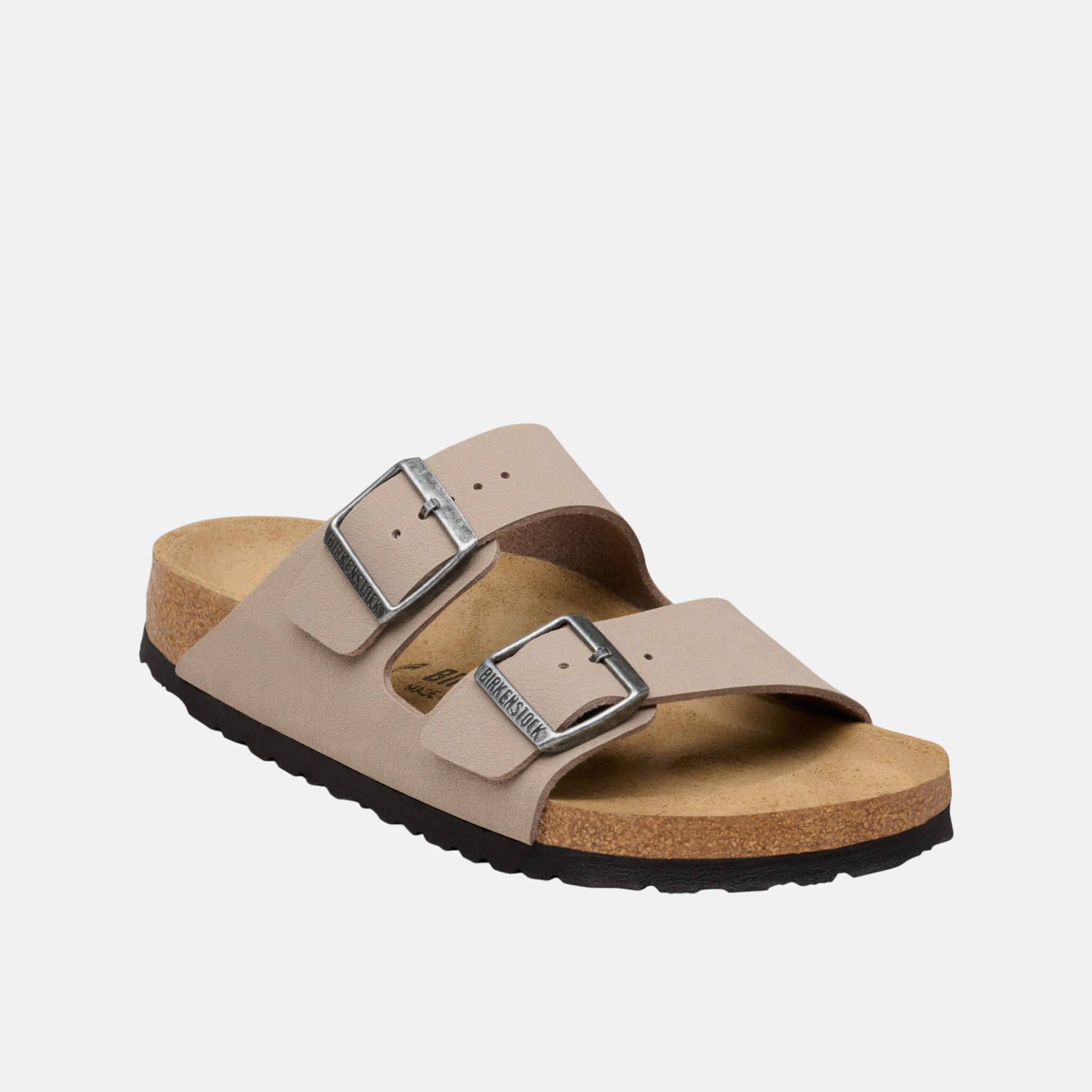 Beżowo-szare klapki Birkenstock Arizona Birko-Flor Nubuk