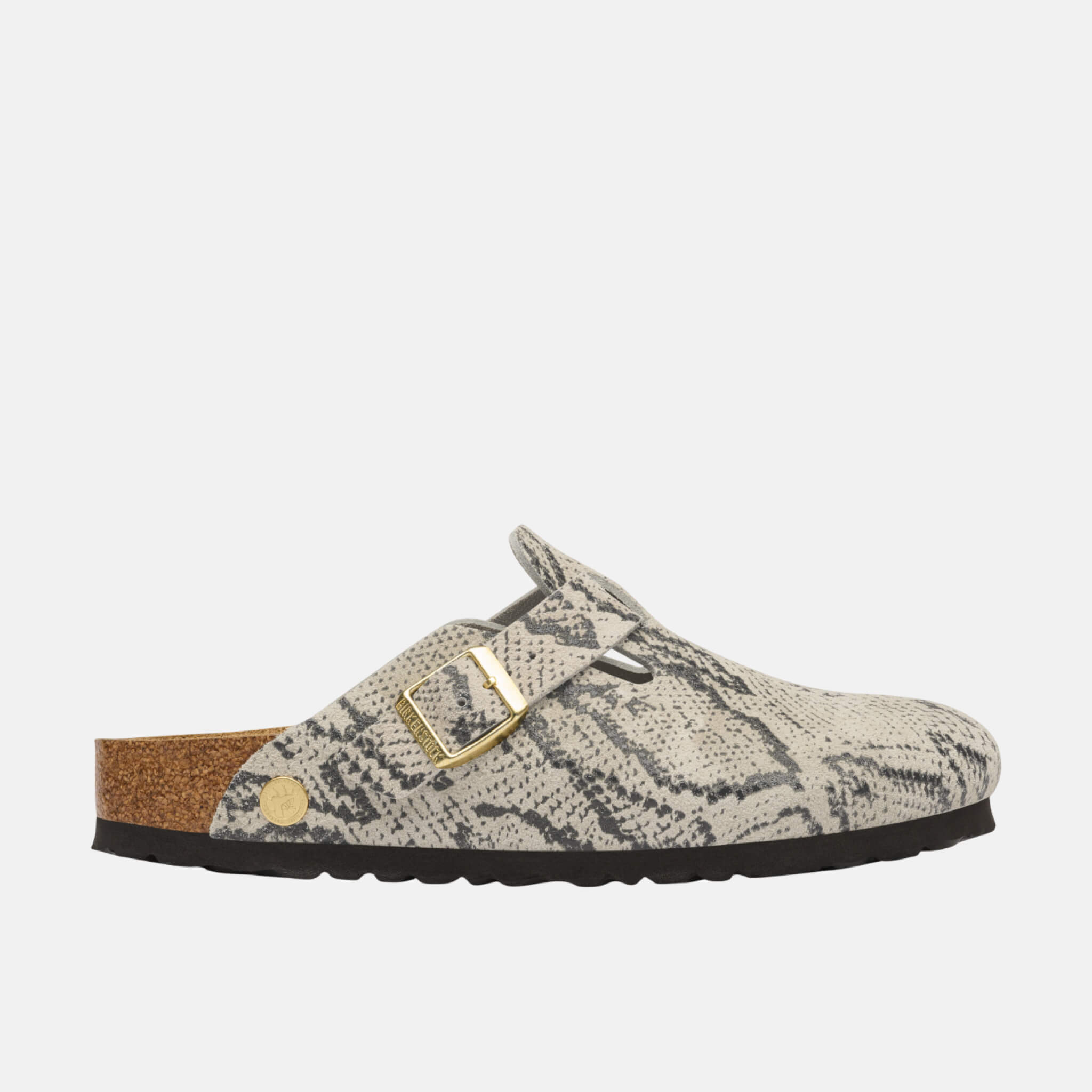 Damskie szare Regular klapki Birkenstock Boston Rivet Logo Suede Leather