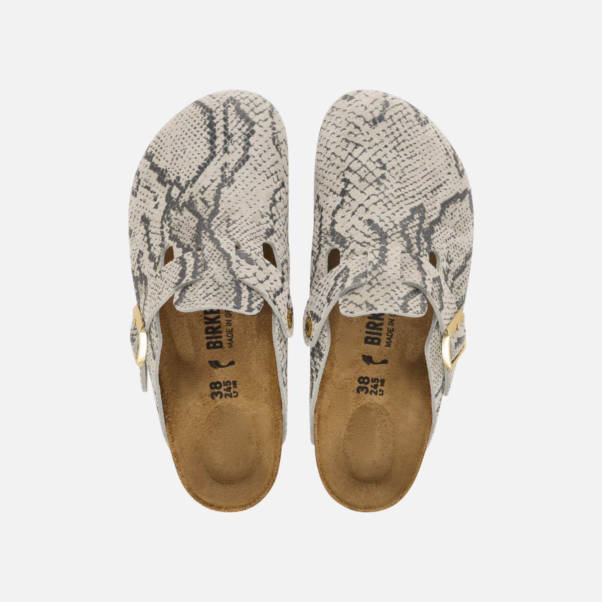 Damskie szare Regular klapki Birkenstock Boston Rivet Logo Suede Leather