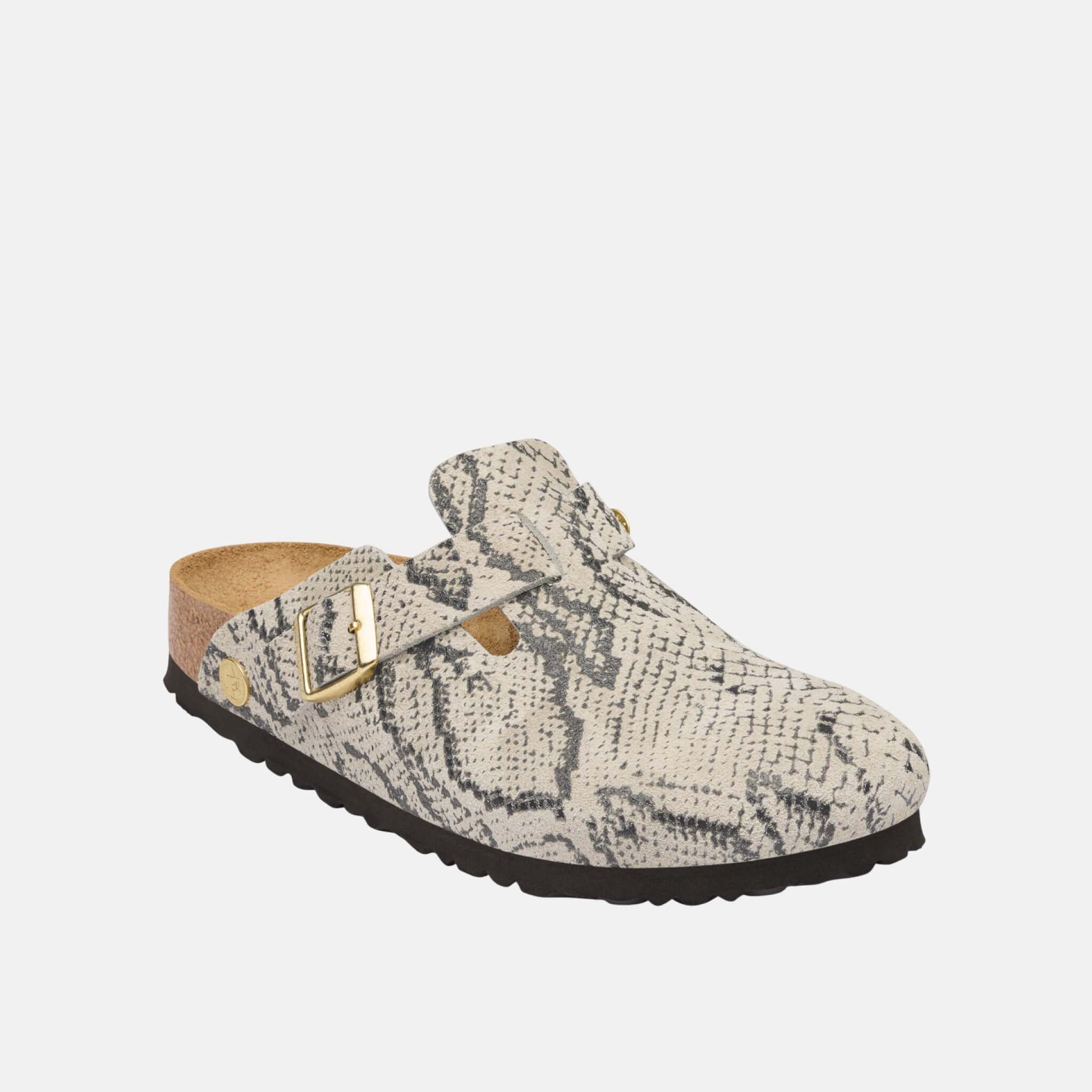 Damskie szare Regular klapki Birkenstock Boston Rivet Logo Suede Leather