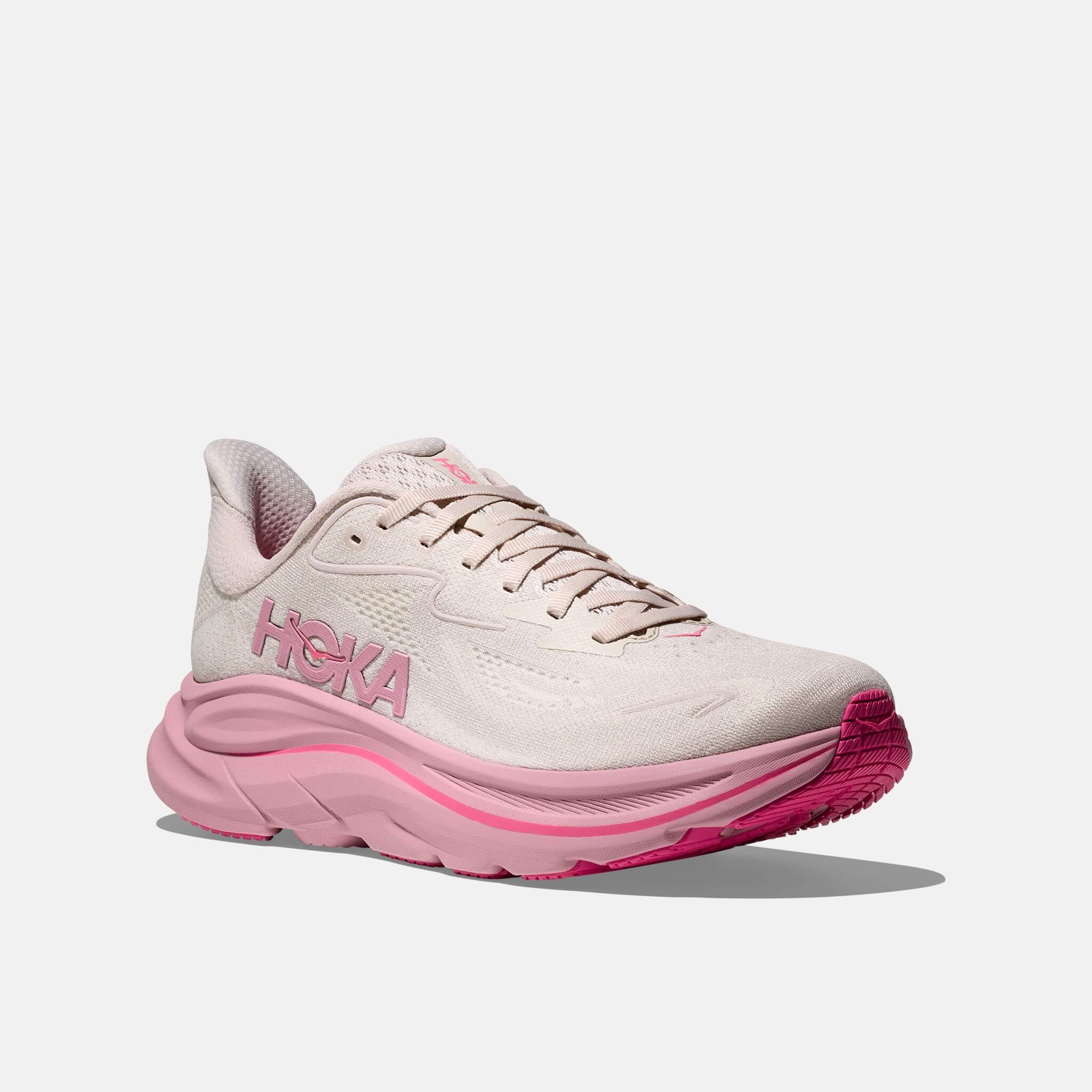 Women's cream and pink Hoka Clifton 10 sneakers